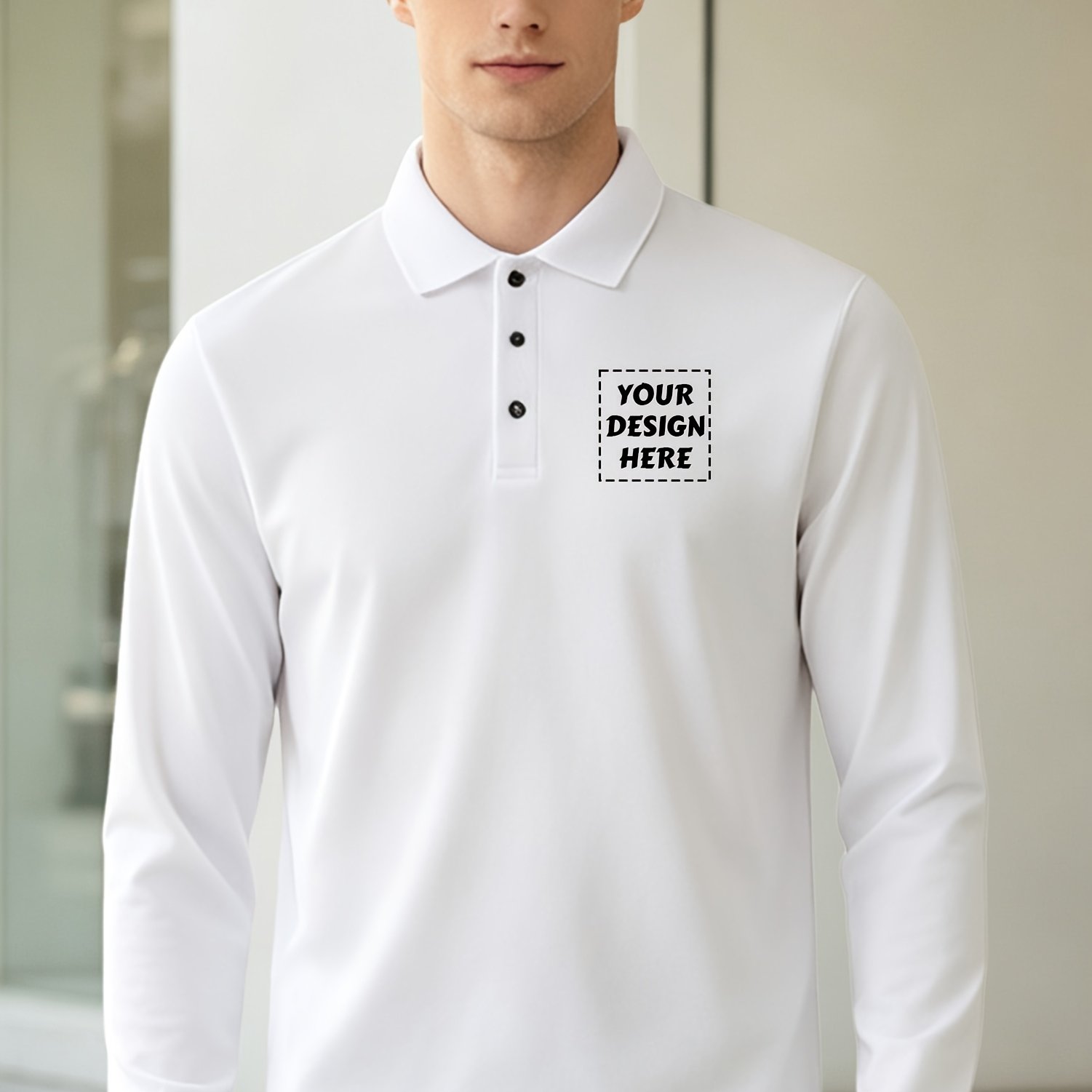 TEMU Men's Custom Long-sleeve Shirt, Quick-dry Breathable Fabric, Spring/autumn Collared Long Sleeve With Custom Logo Print, Group Uniform,