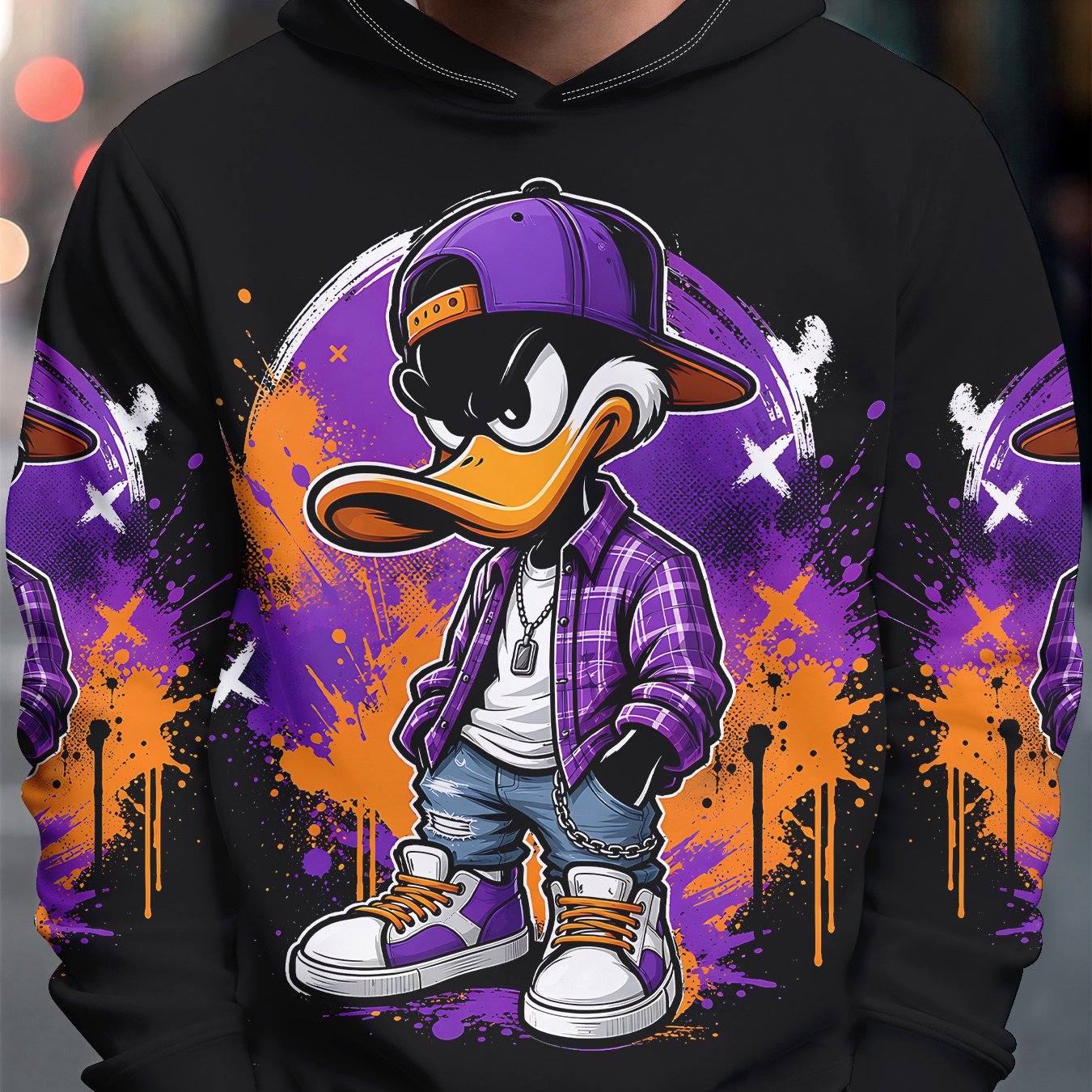 TEMU Men's 3d Printed Hoodie With Cartoon Old Duck Pattern, Breathable Casual Pullover Hooded Sweatshirt For Spring And Autumn