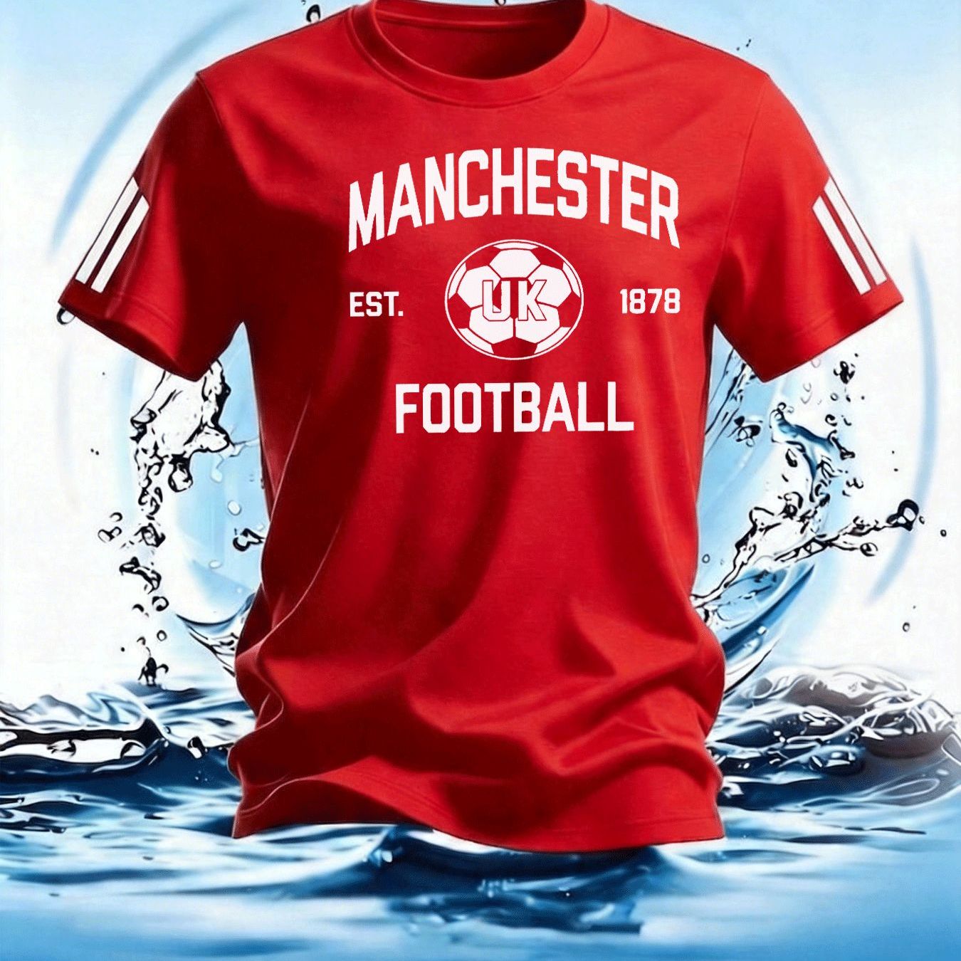 TEMU Men's Fashion Casual Trendy Manchester Uk Football Graphic Short Sleeve T Shirt Sportswear Adult Casual Wear Suitable For Gym Workouts