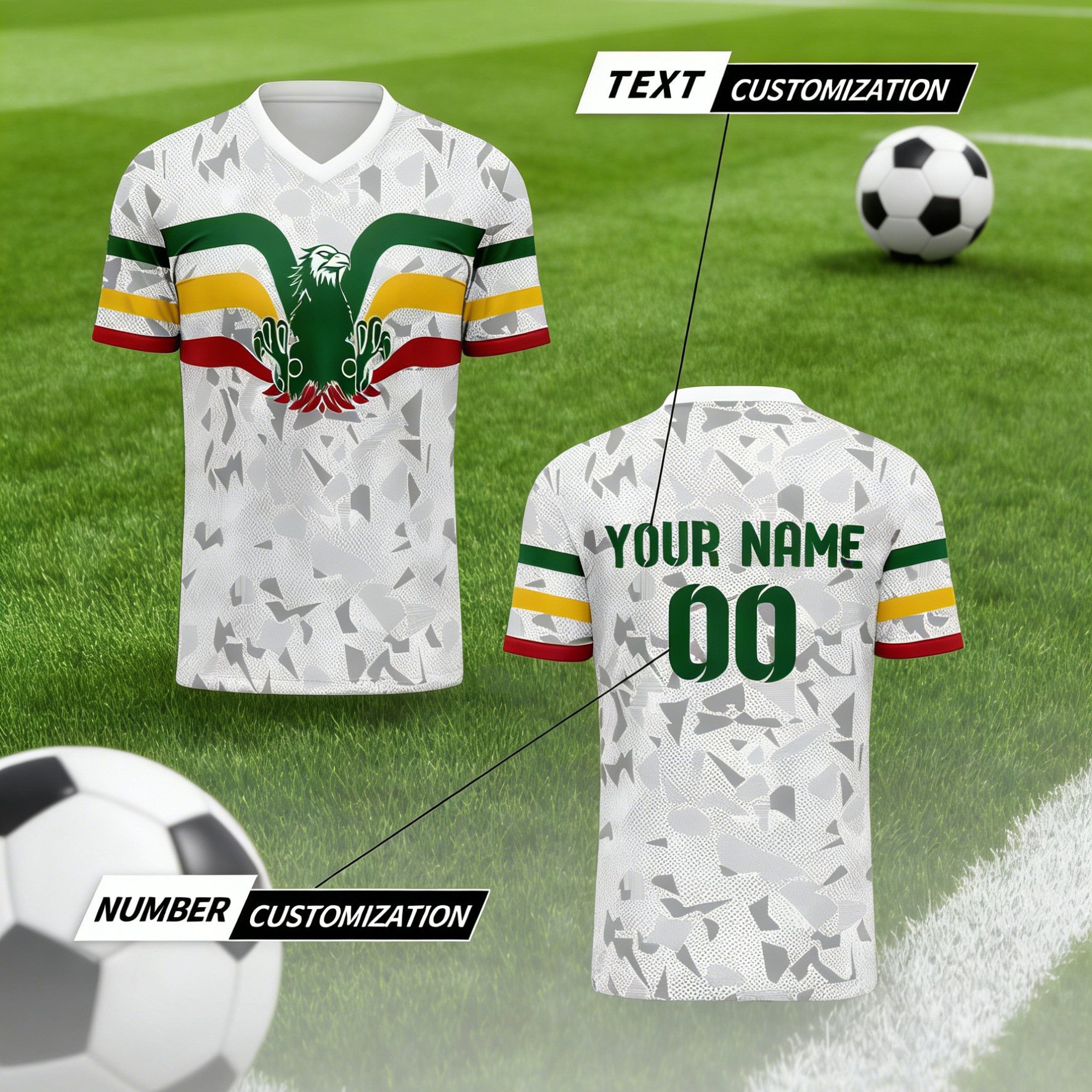 TEMU Ethiopia 2026 New Model Soccer Jersey Unisex Custom Name Team Number V-neck Short Sleeve Sports Top Breathable Quick-dry Fabric Regular Fit For