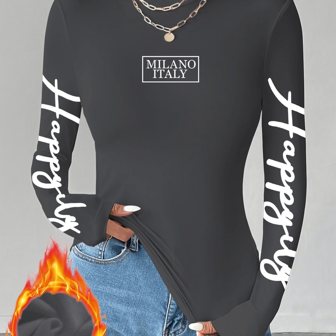 Image of Women's Semi-high Collar Warm Long-sleeved Of In Italian Pattern Light Luxury Autumn And Winter Warm Underwear German Velvet Base Shirt