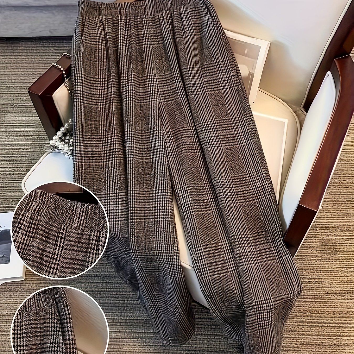 Elegant Women's Straight-leg Pants With Elastic Waist, , And Pockets