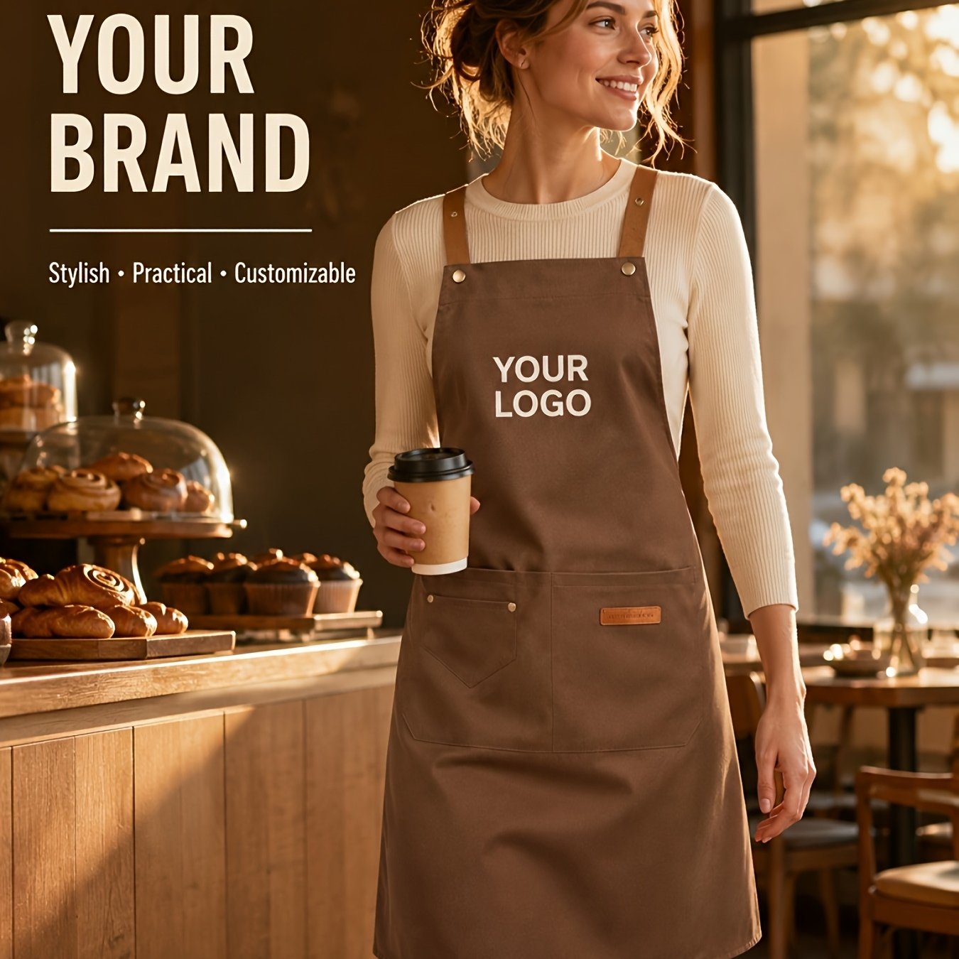 TEMU Apron Custom Logo Printing Catering Special Kitchen Restaurant Baking Men&;s New Women's Work Uniform