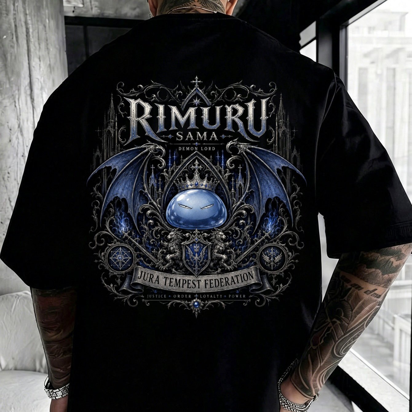 Image of Rimuru Demon Lord Tempest Graphic Back Print T Shirt Black Daily Casual Wear Short Sleeve