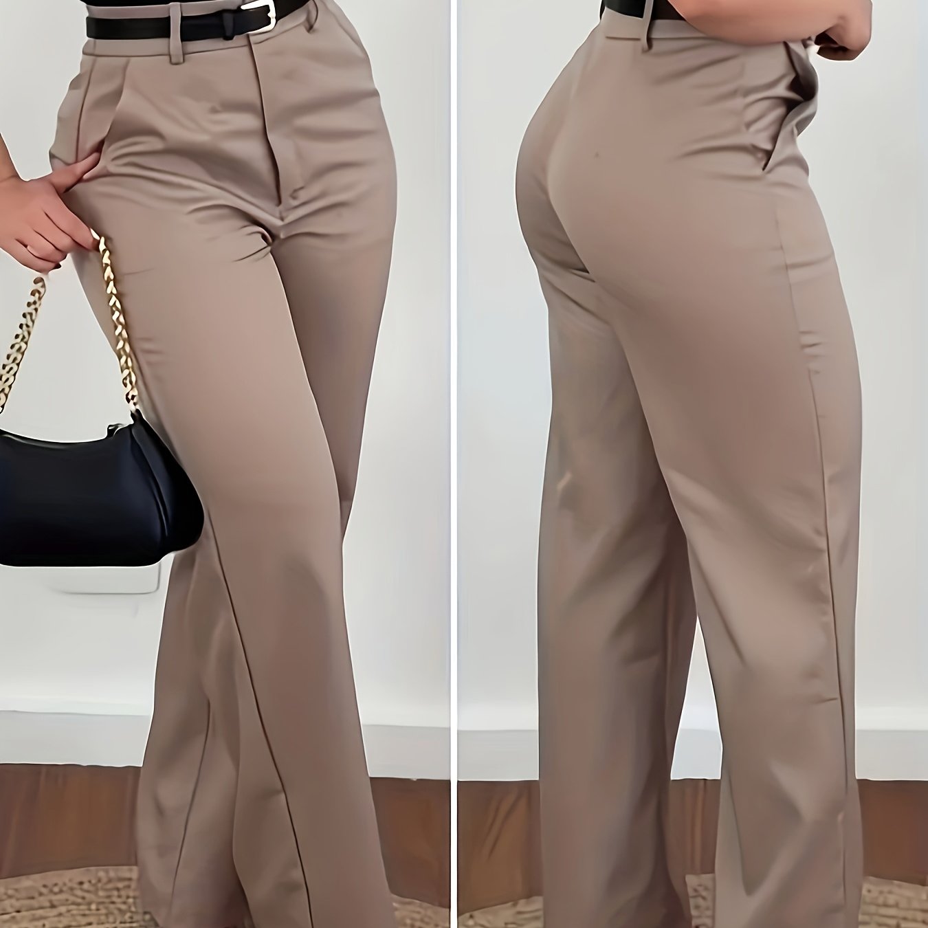 TEMU Fashion Retro Women's Dress Pants, Casual Daily Commuter Professional Solid Color Women's Trousers, Non-stretch Straight Leg Pants (no Belt)