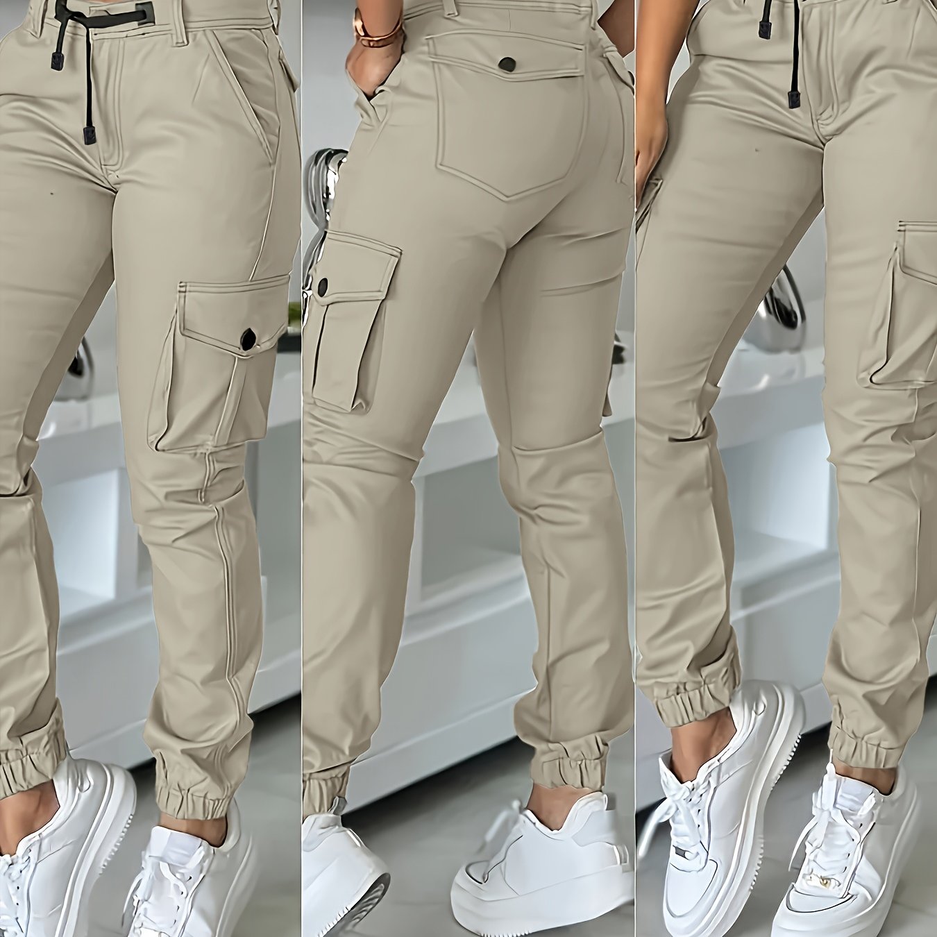 TEMU Pantaloni cargo da jogging a vita con coulisse /, pantaloni corti da donna con tasche, pantaloni cargo lunghi