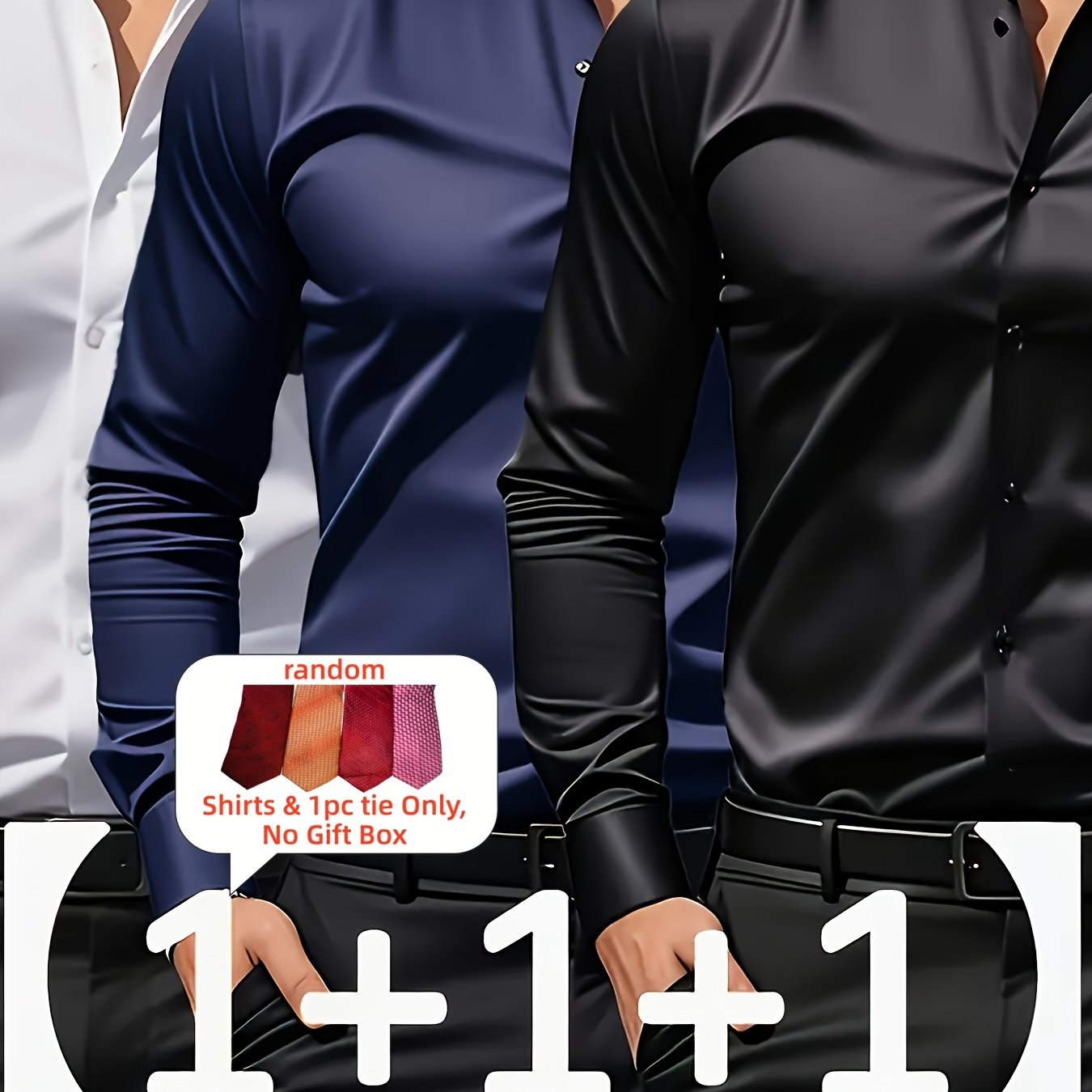 E-shop 3 Herren Slim Fit Langarmshirts - Einfarbige Business Casual und Bürokleidung, geeignet für Arbeit, Reisen und Freizeit, Workwear-Essential,