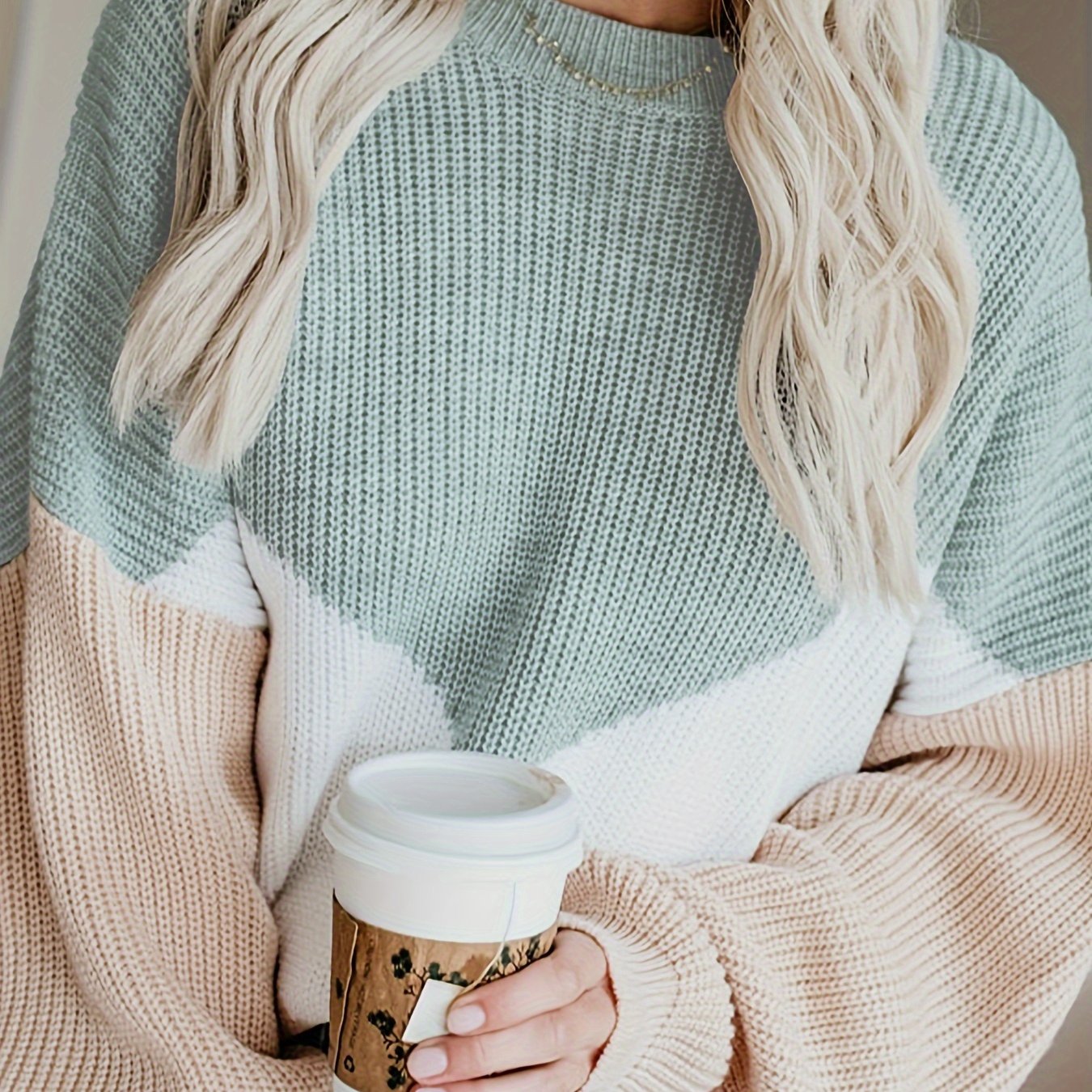 Level 1 Targeted Development New Women's Contrast Casual Round Neck Drop Shoulder Long Sleeve Fall Winter Style Pullover