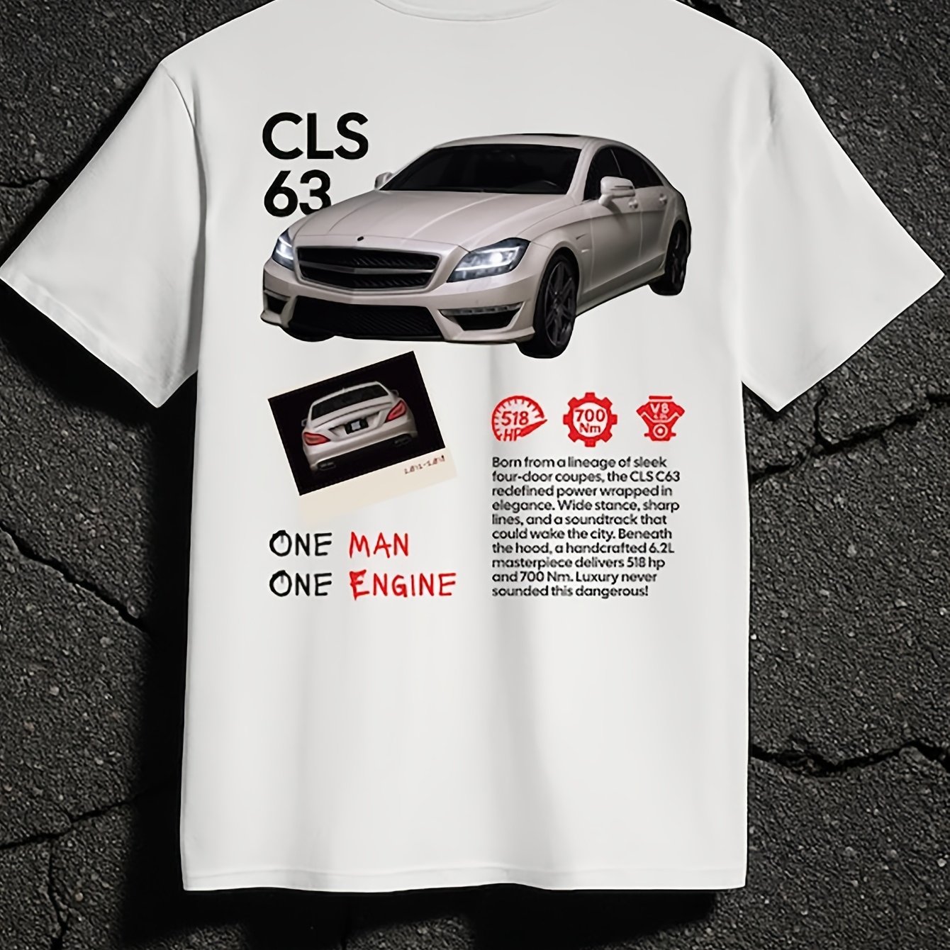 Image of Car White T-shirt - Automotive Graphic Tee With Logo Print, Casual Round Neck Shirt For Car Enthusiasts, & Driving Events, Machine Washable Gift For Drivers