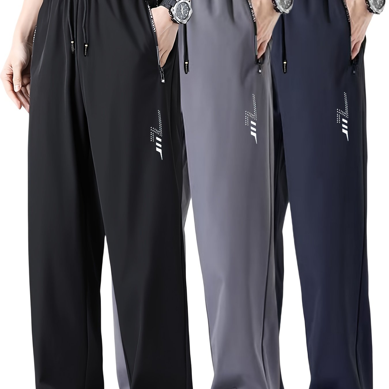 TEMU Set Of 3 Men's Summer Long Pants, Moisture-wicking, Loose-fitting, Breathable, Solid Color, Quick-dry, Lightweight, Sweat-resistant