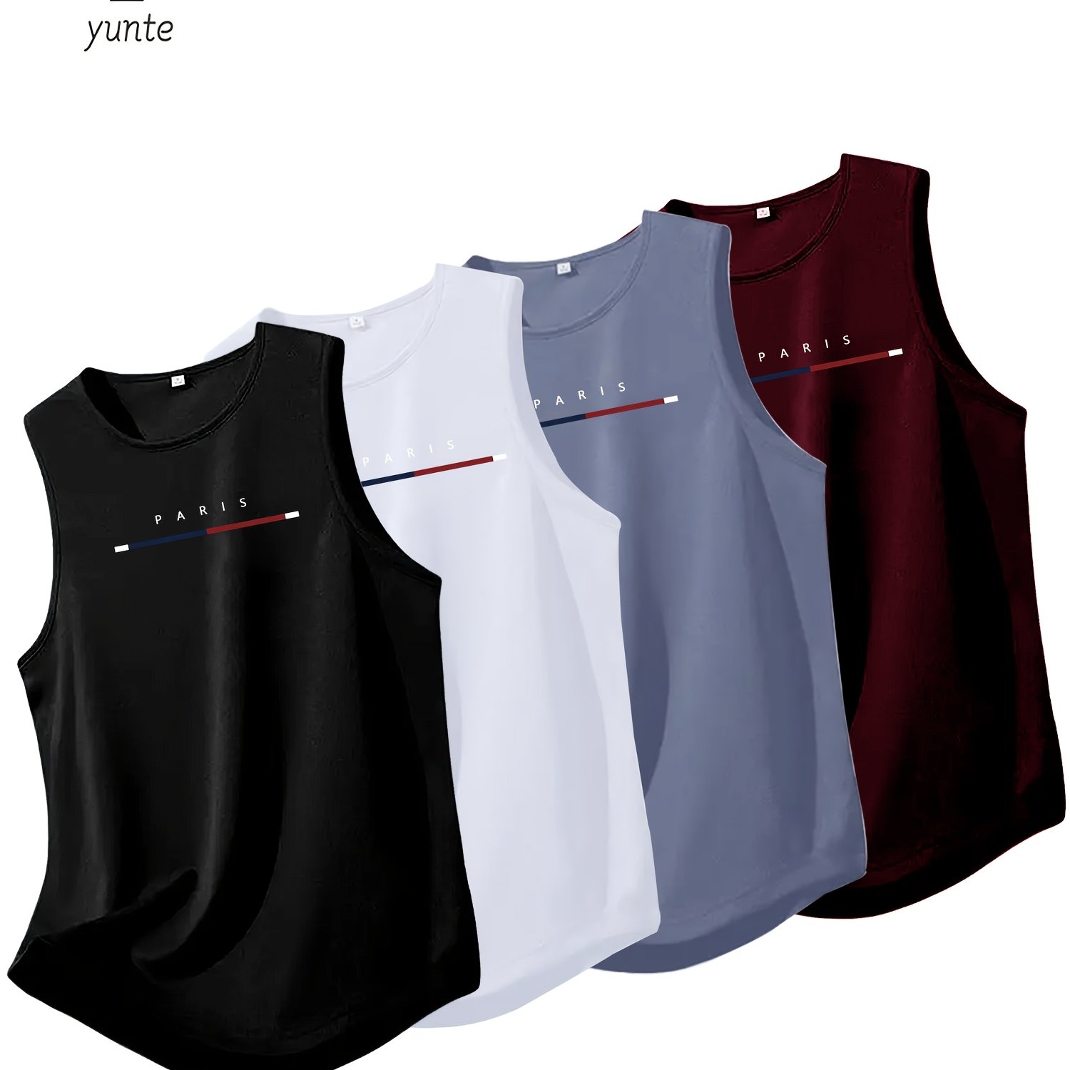 TEMU Random 4-pc Print Multicolor Striped Men's Breathable Polyester Fiber Sports Vest - Regular Fit Sleeveless Top, Suitable For Gym, Running,