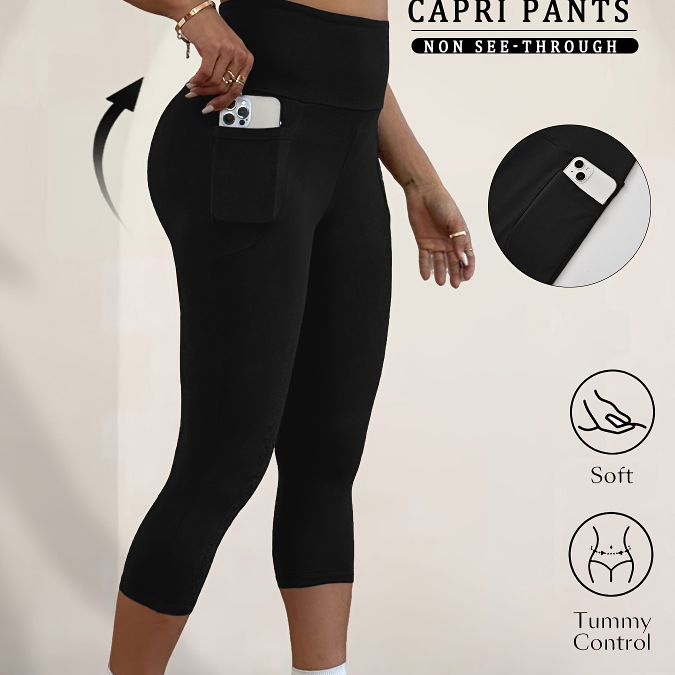 E-shop 5-Zoll High-Waist Capri-Hosen für Damen mit , Superweiche Bauchkontroll-Leggings, Nicht Durchsichtig für Workout, Laufen, Yoga Sport