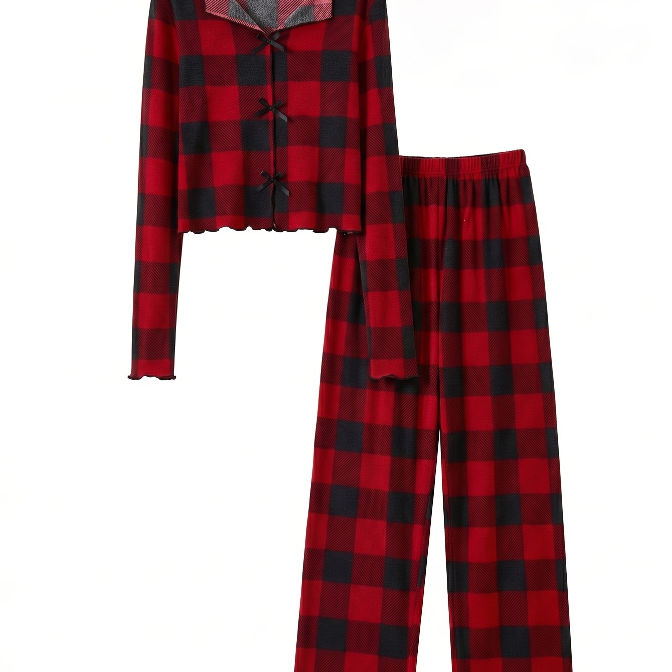 TEMU Autumn 2pcs Set, Brushed Fabric Close-fitting Comfortable Pajama Set, Women's Fashion Pajamas