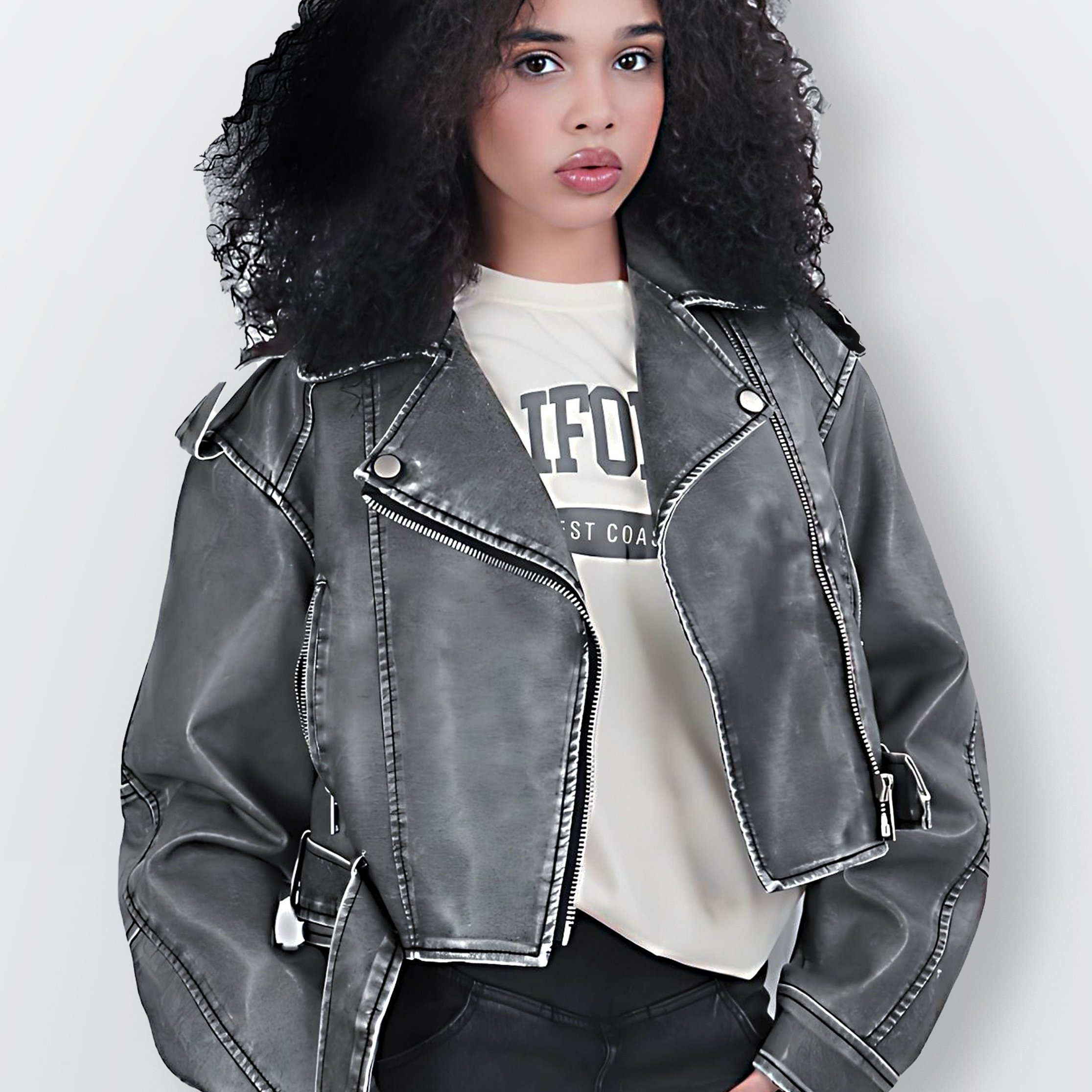 TEMU Women's Long Sleeve Pu Jacket For Autumn And Winter, Faux Leather Jacket, Mothers Day Gifts For Mom