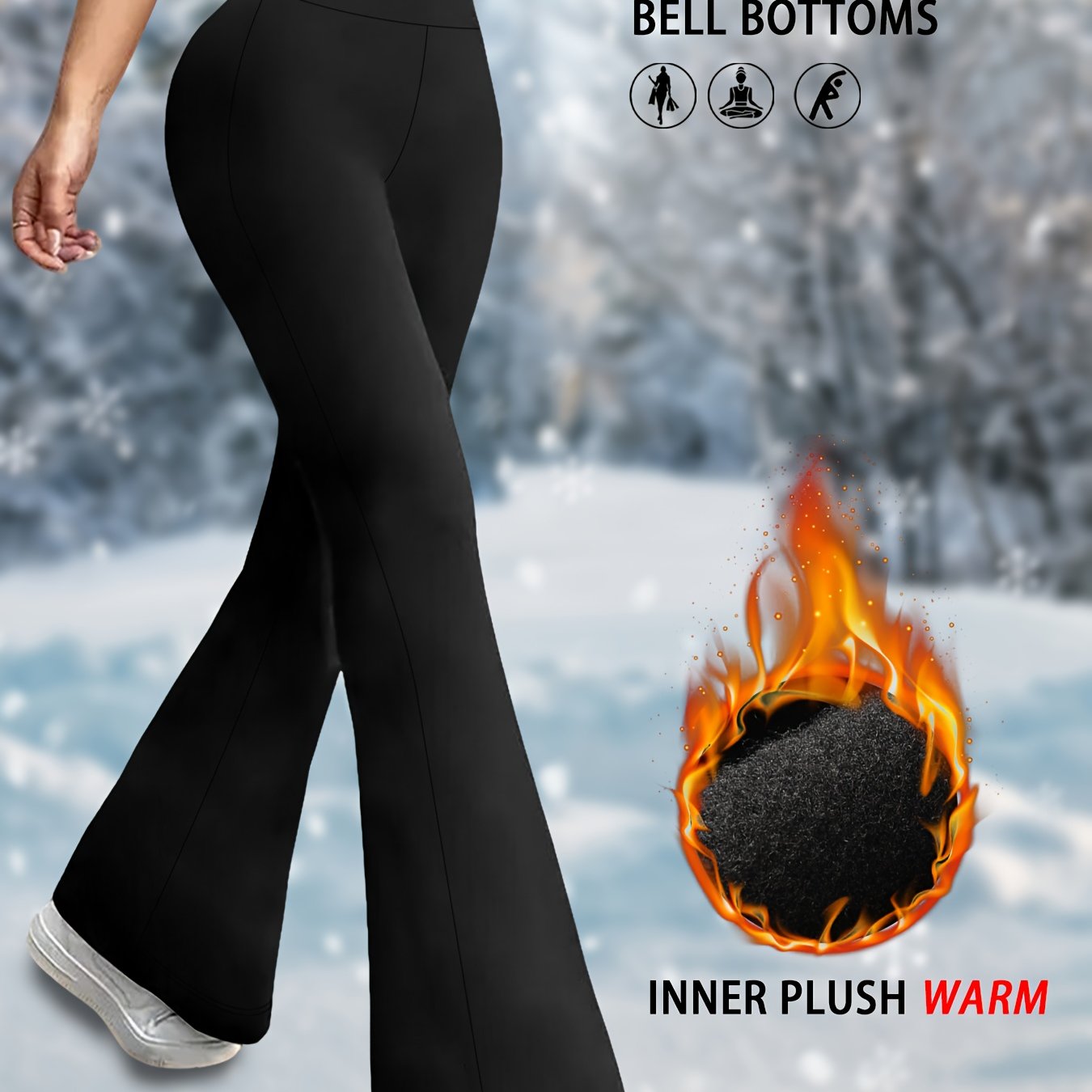 Image of Women'-soft Fleece-lined Flared Leggings, High-waist Tummy Control Warm Flared Yoga Pants, Suitable For Exercise, Gym, And Cold Weather