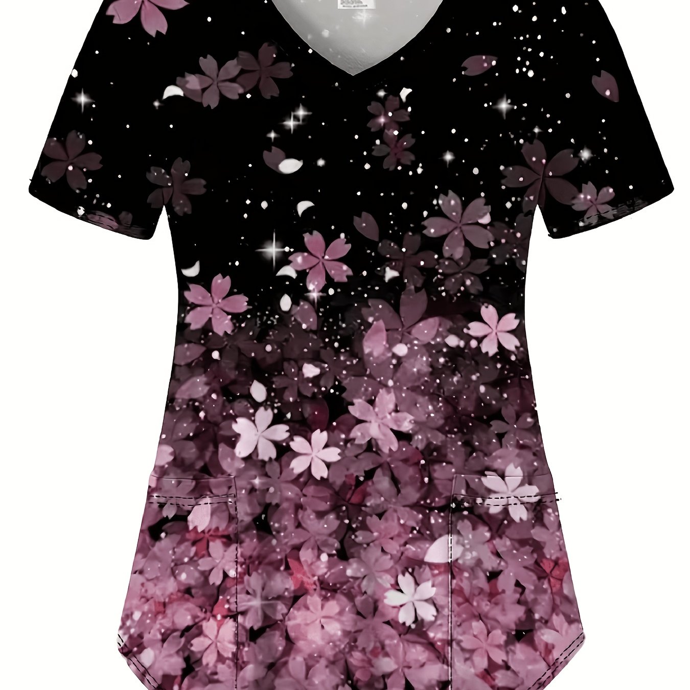 TEMU Haut pour femme grande taille à col en V avec imprimé floral rose intégral, T-shirt grande taille 2026 à col en V pour femme, style