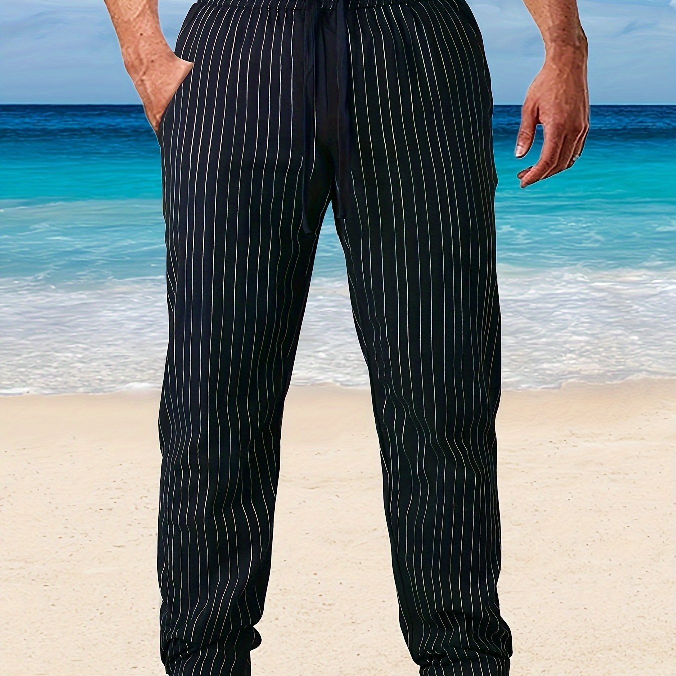 Men' And Stylish Casual Vertical Striped Pants, Everyday Versatile Casual Pants With Breathable Fabric.