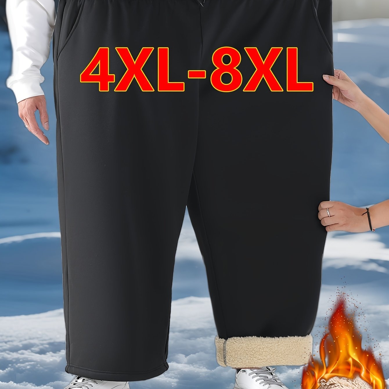 TEMU 4xl-8xl Super Plus Size Loose Fit Men's -lined Pants, For Winter, Designed For Plus-size Men, Thickened -lined Thermal Sports Trousers, For
