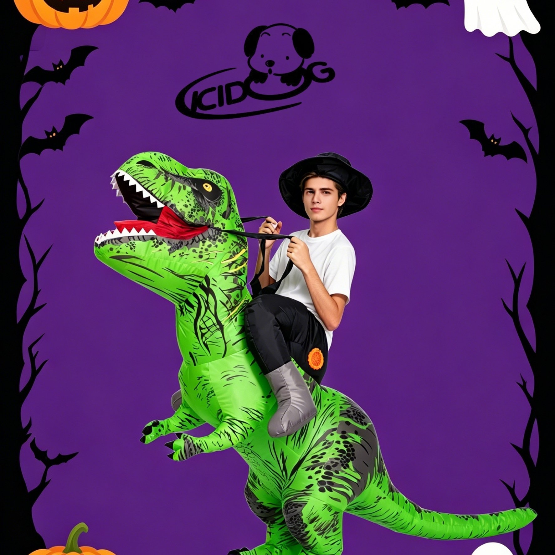 TEMU Costume d'Halloween 1 pièce, tenue de déguisement de carnaval, costume gonflable premium Tyrannosaure Rex pour adultes (taille unique), costume