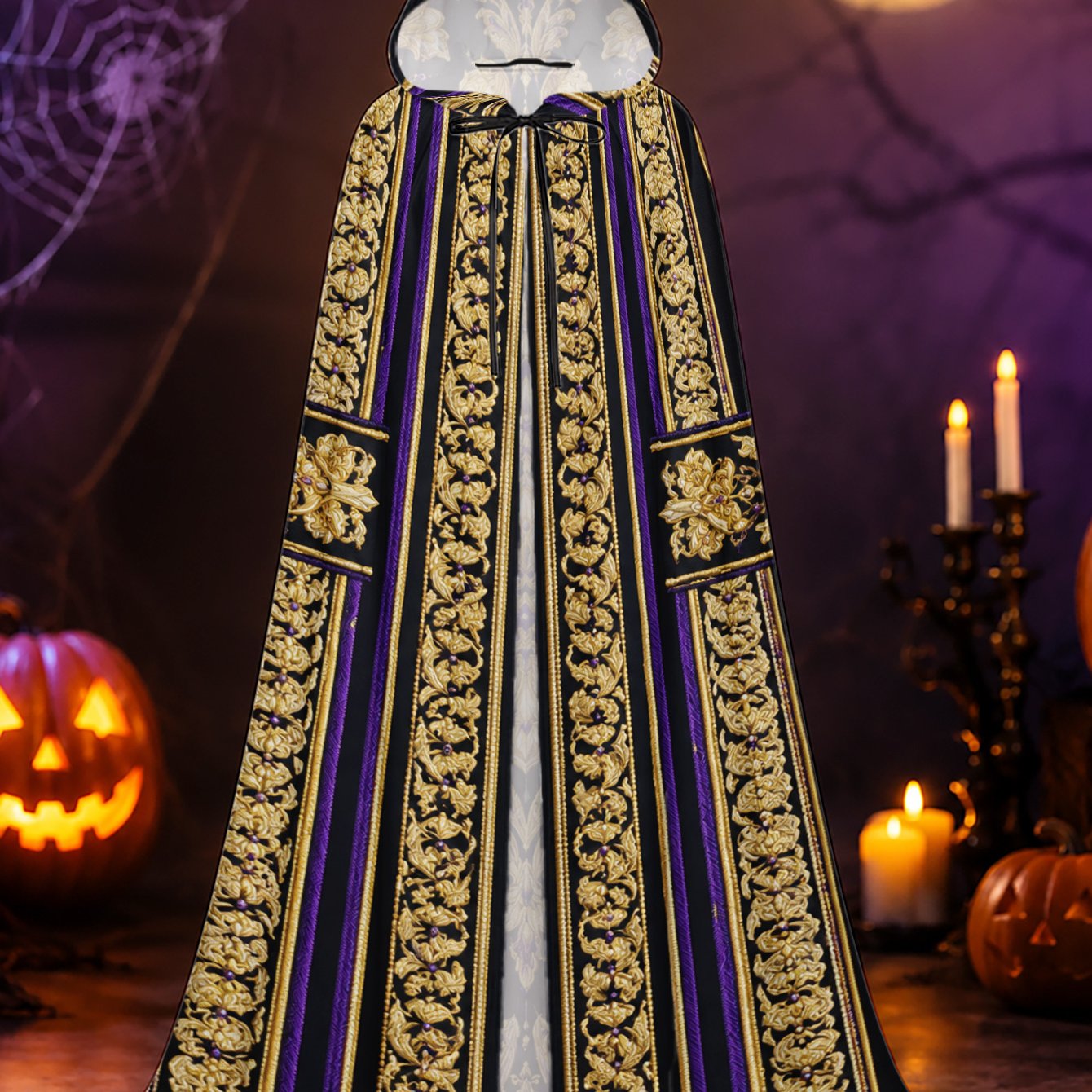 TEMU 1pc Elegant Golden Floral Hooded Robe Cape - Loose-fit Adult Costume Suitable For Halloween Masquerade, Christmas Dress-up, Machine Washable