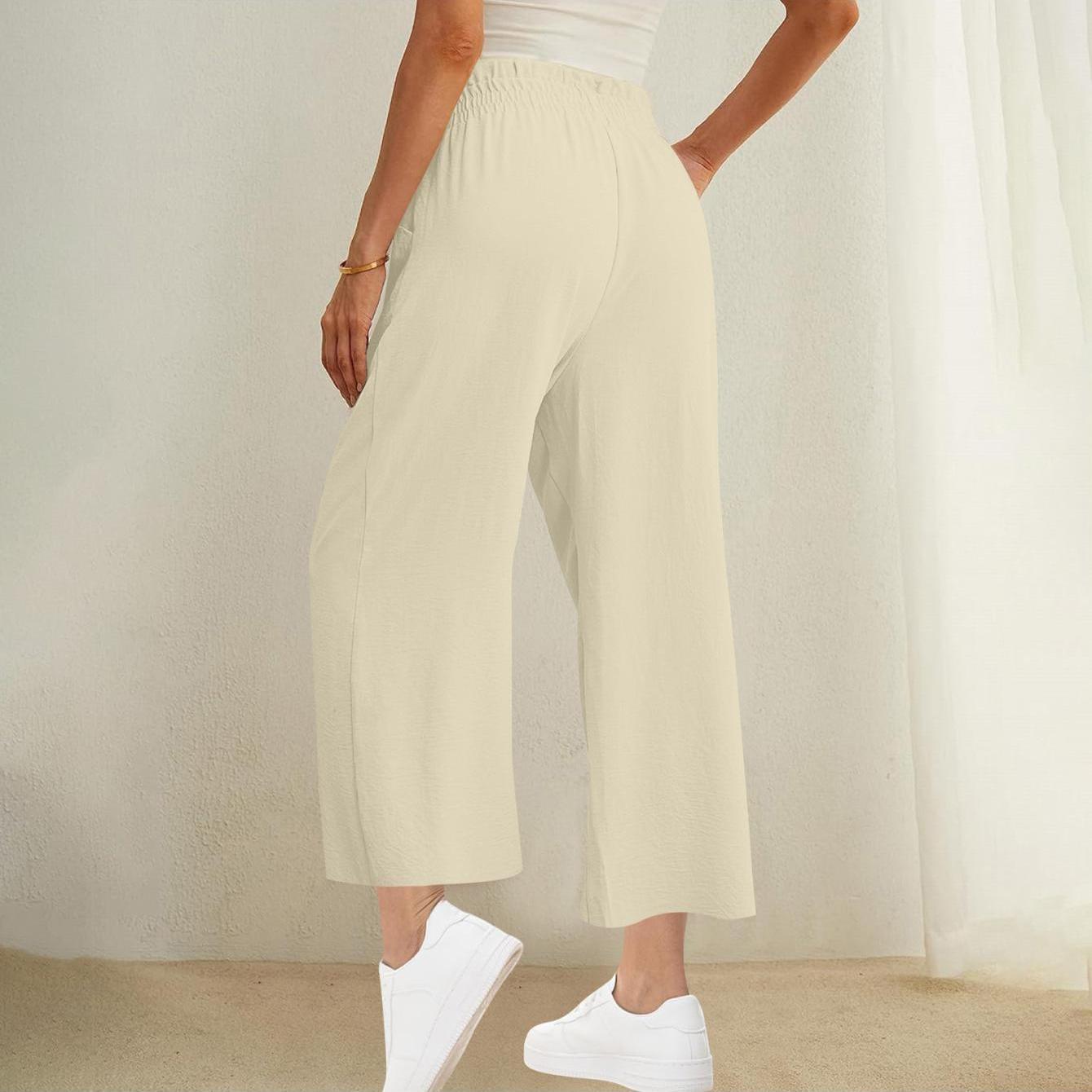 Women's High-waisted Waist Pants Casual Wide Leg Cropped Trousers, Lightweight Pants With Pockets For Summer, Work, And Daily Wear