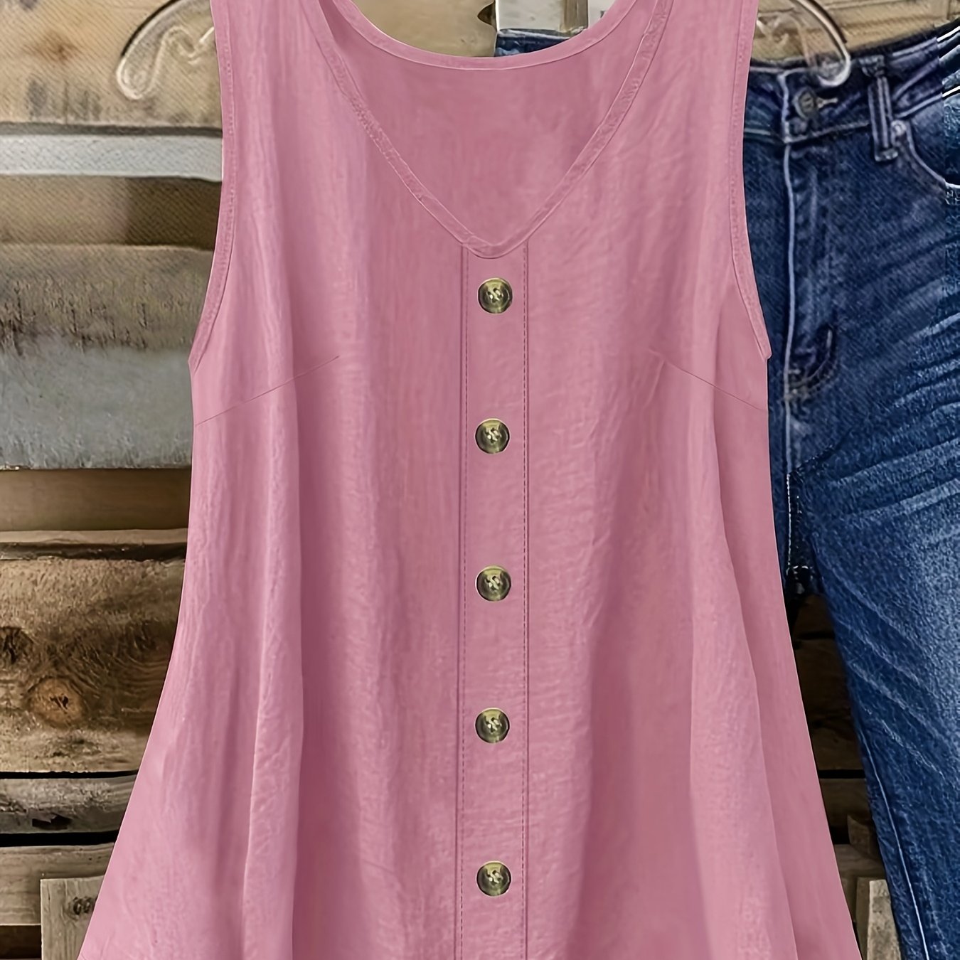 TEMU Plus Size, Elegant And Fashionable [latest Style With Button Details] Plus Size Women's Vest Shirt