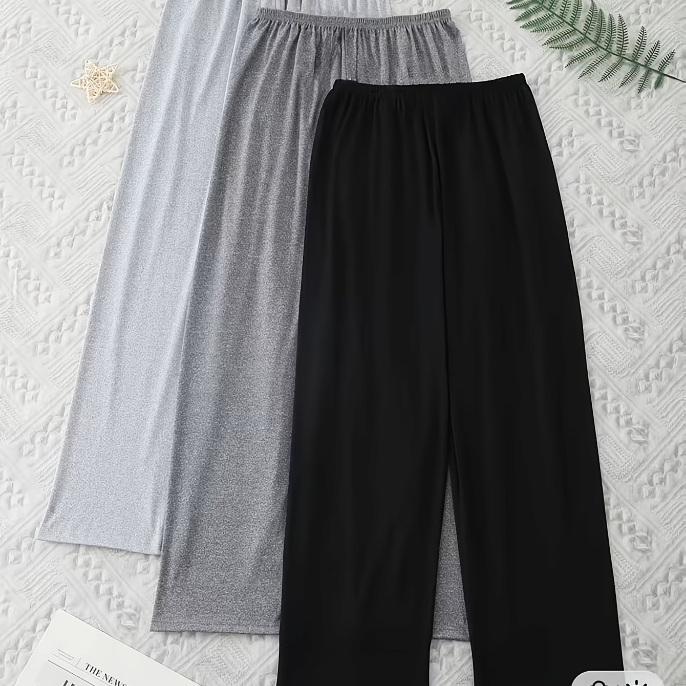 TEMU 3pcs Women's Casual Wide-leg Pants, New Minimalist Three-color Set, Spring/autumn Clothing, Loose Fit Solid Color Lounge Pants, Gift