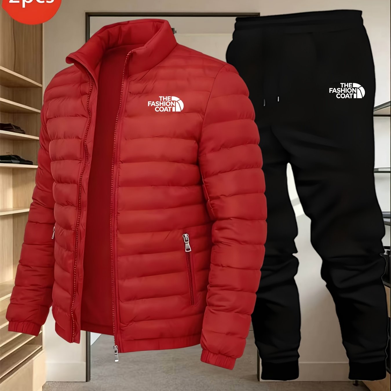 Cross-Border Winter Men's Padded Jacket 2pcs Set