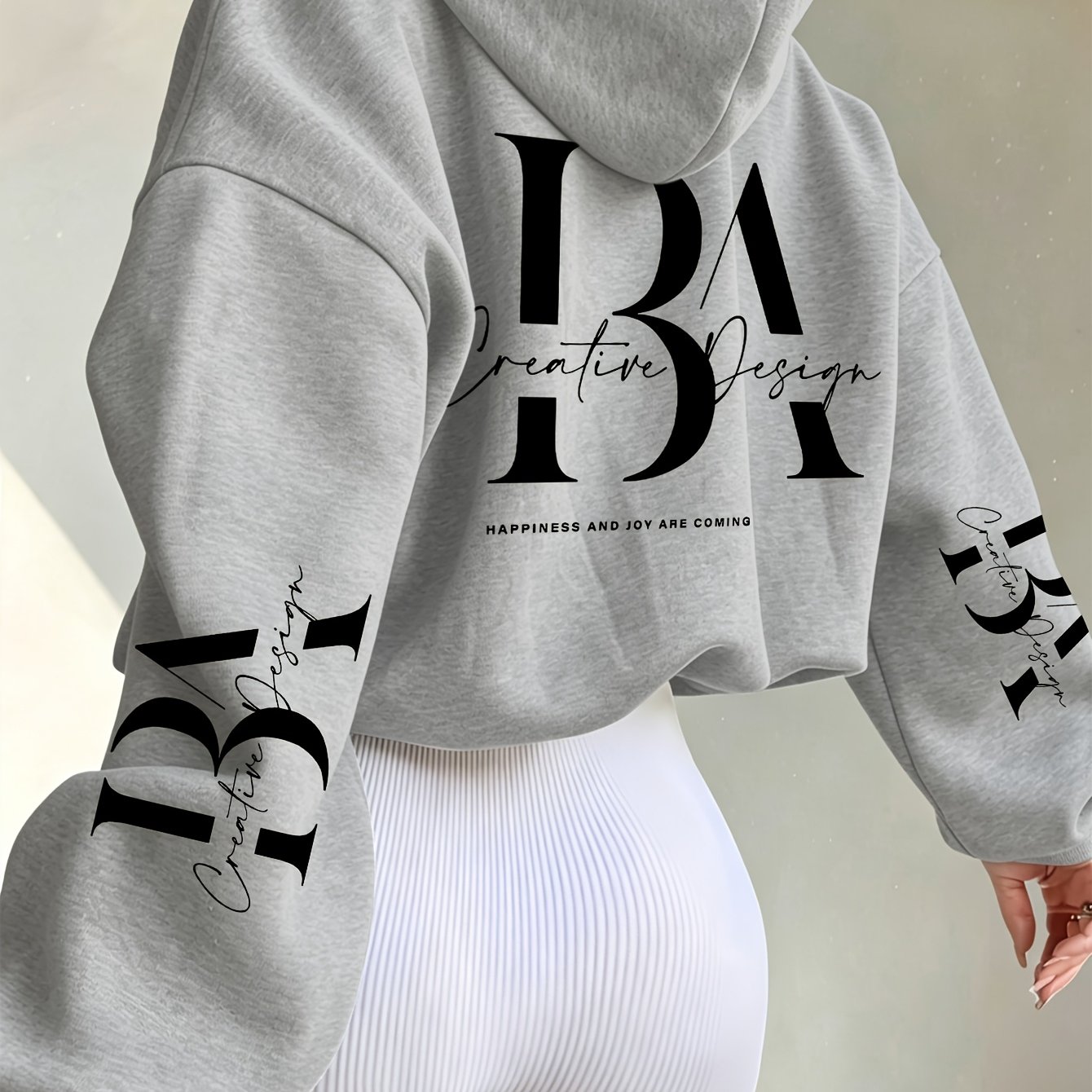 Short Hooded Sweatshirt with Creative Handwritten Print