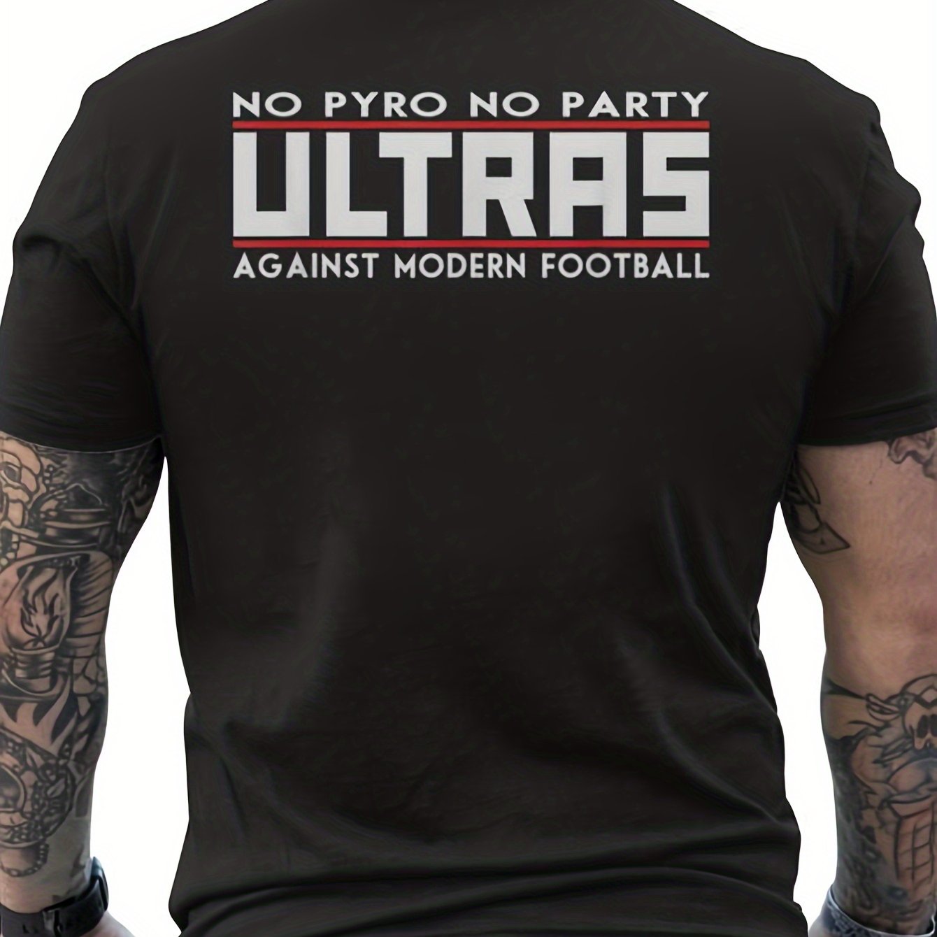 Men's Ultras Against Modern Football T-shirt - No No Party Slogan & Back Print, -modern Football Fan Group Tee, Casual Loose Fit Shirt Day, Ideal Gift For Ultras Supporters, Machine Washable ()
