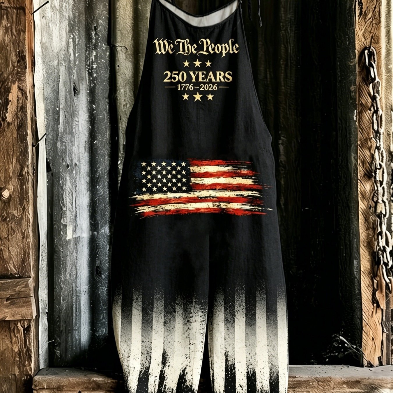 Image of New Arrival Vintage Us 250th Anniversary Print Design Overalls, Casual Comfortable & Cool Summer Overalls Women, Versatile Streetwear & With Print