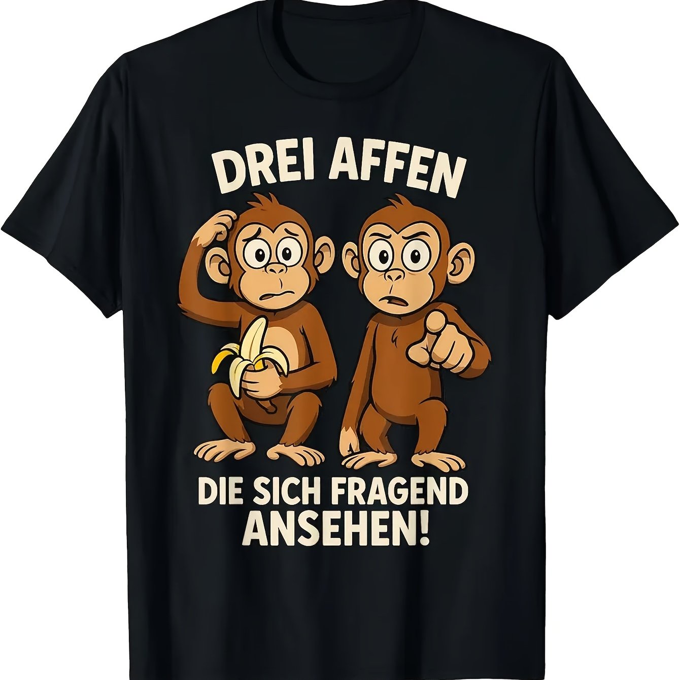 Image of Men's T-shirt Funny German Sarcastic Monkey T-shirt - 3 Monkeys (drei Affen) Design, German Text Print, Casual Round Neck Tee For Men, All-comfortable Shirt For Parties & Casual Attire, Plus Size