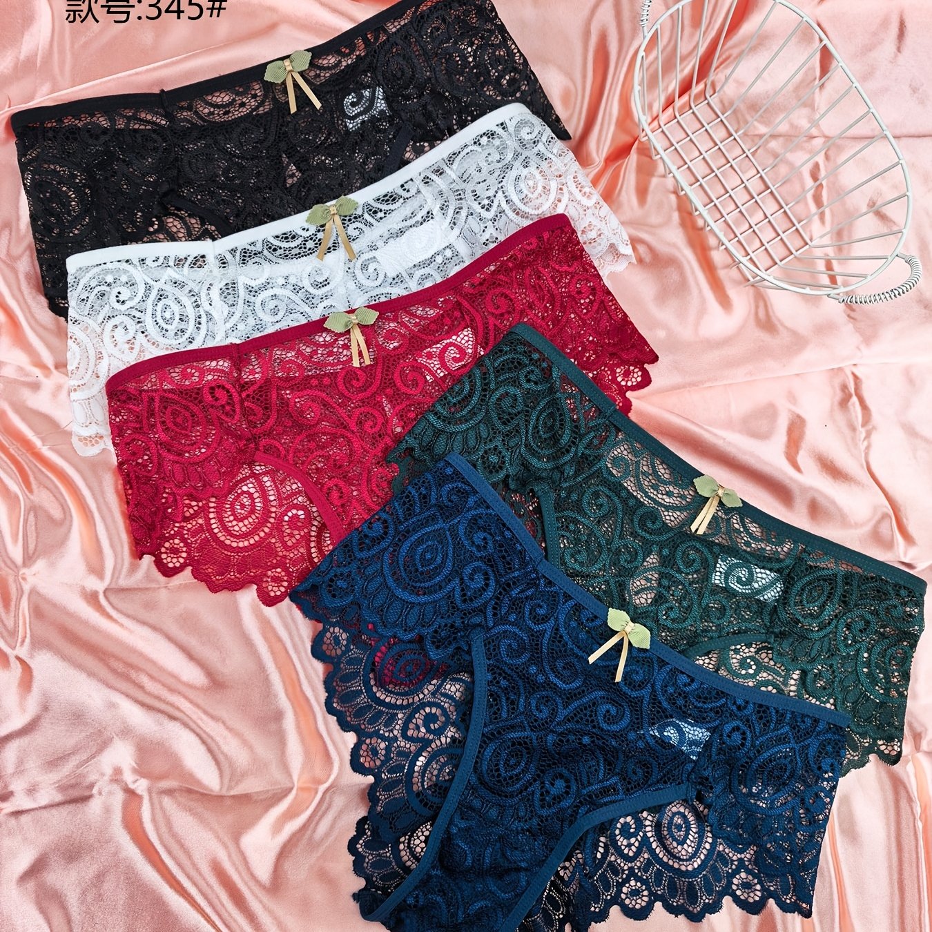 TEMU Lot de 5 culottes élégantes en dentelle à taille basse pour femme, légères et respirantes, slips à motif floral , vêtements de détente et
