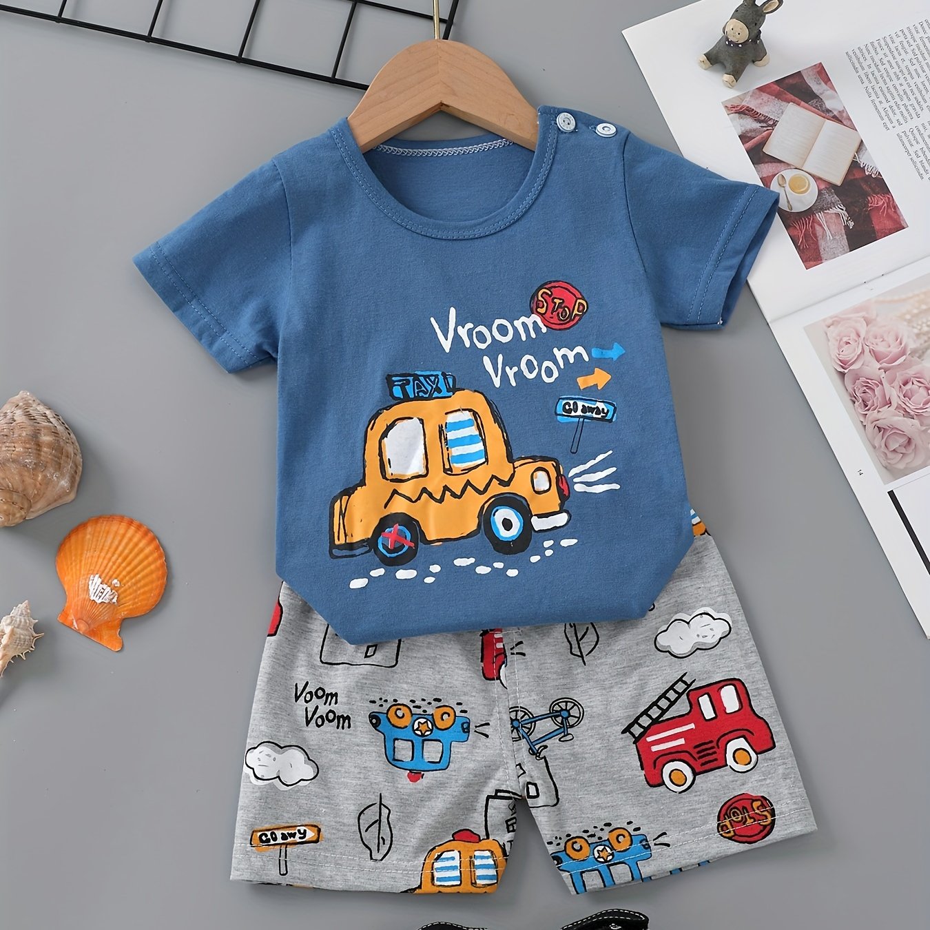 Children' Print Short-sleeve Set, Cotton Boys' T-shirt, Baby Summer Clothing, Lightweight, Cool, Comfortable, Soft, And Skin-friendly, Perfect For Outdoor