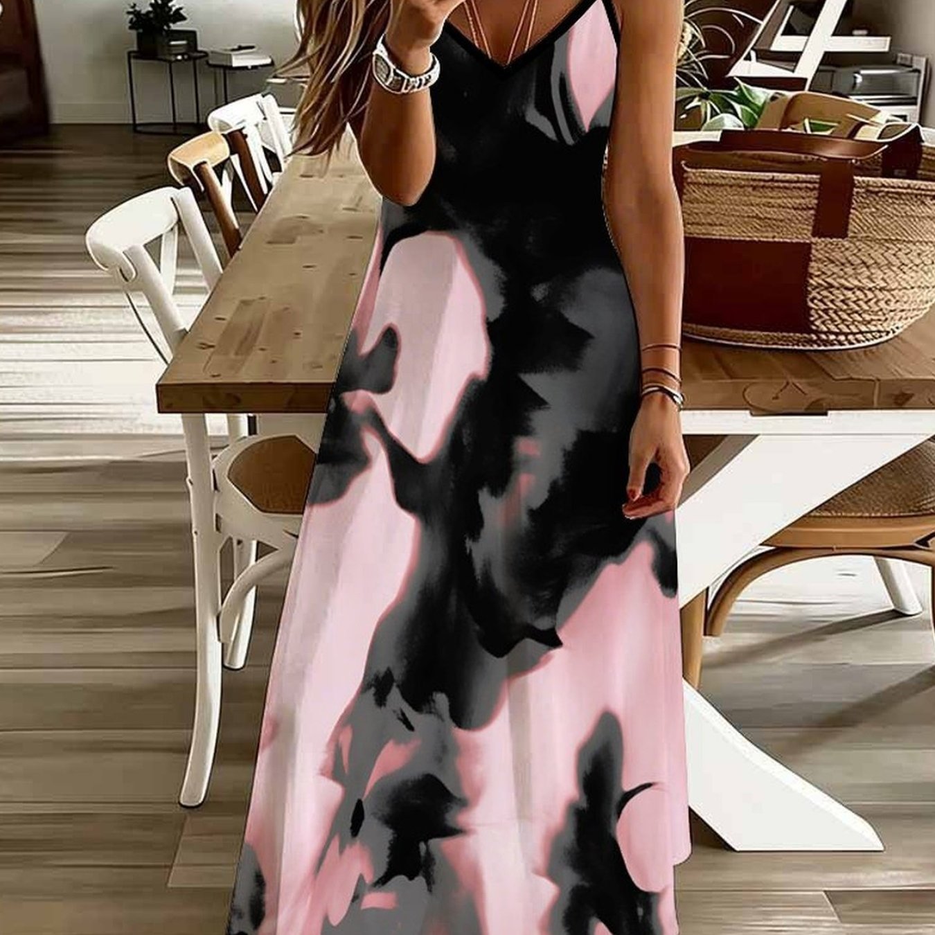 Women's Halter-neck Tank Top Dress With Printed Fashionable Patterns. Elegant Women's Dress Suitable For Parties, Casual , And Elegant Resort Wear. Essential Women's And Must-have For Women