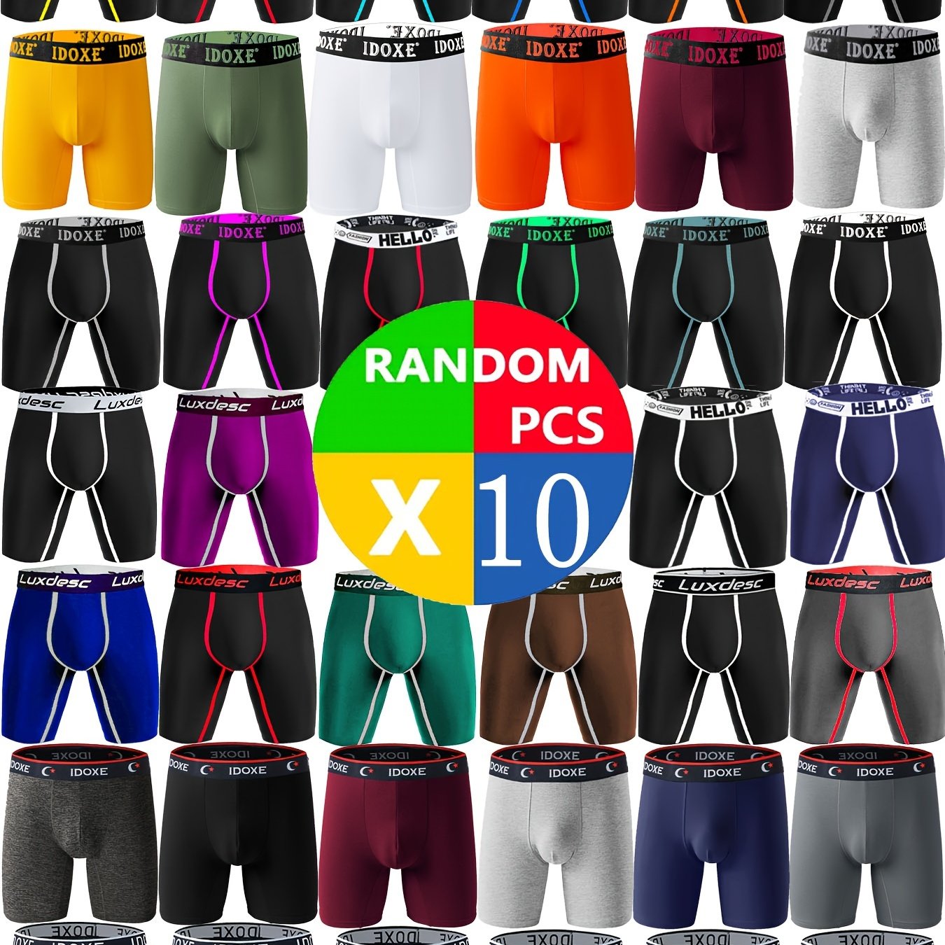 TEMU 10pcs Random Men' Performance No Fly Boxer Briefs, No Fly Boxer Underwear, Sweat-absorbing Breathable Cool Men's Boxer Briefs Men's Novelty