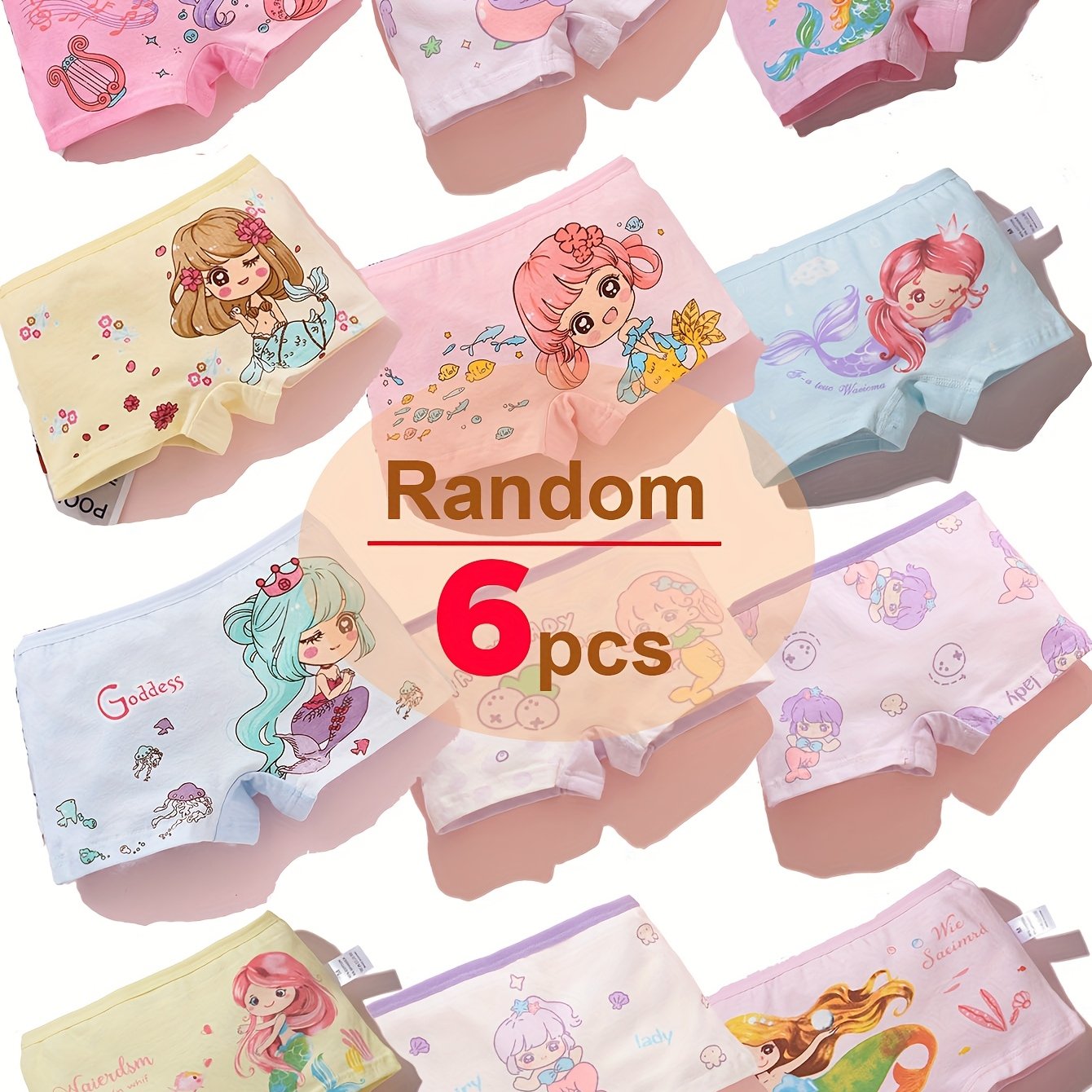Image of 6pcs Mermaid Printed Girls Panty | Soft Boxer Underwear For Girl, Cute Underpants, Medium Stretch Fabric, , Spandex Material, Regular Fit - Vifine