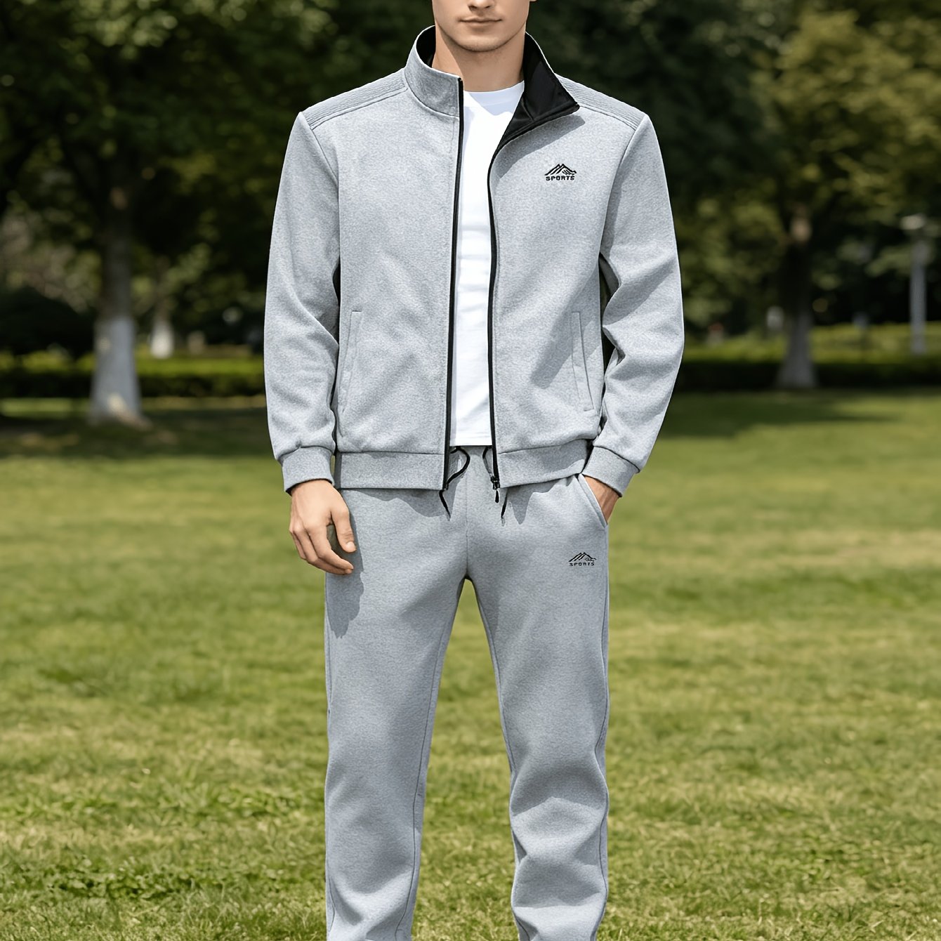 Men's Spring And Autumn Casual Sports Suit, Men's Embroidered Zipper Jacket