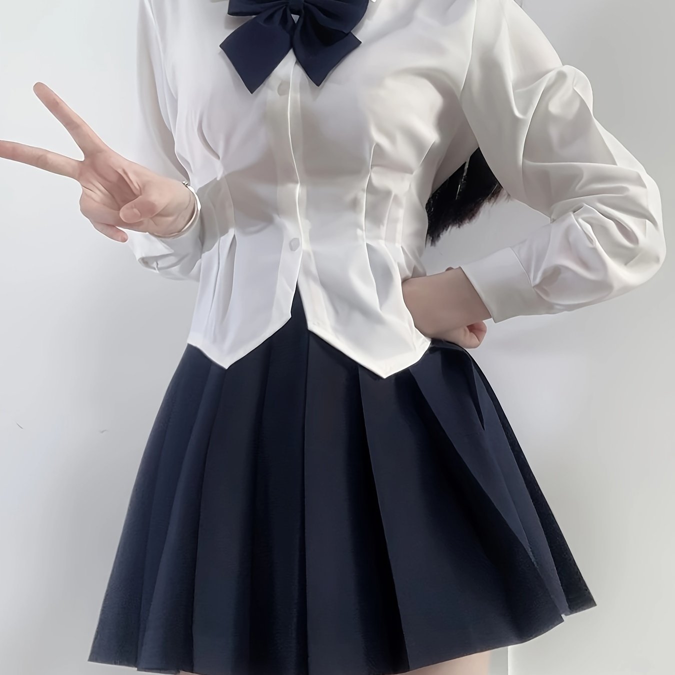 TEMU Women's Shirt Jk Uniform Long-sleeved Top White Shirt Waist Autumn Long-sleeved Inner Wear Spicy Slim Fit Shirt [excluding Bow Tie]