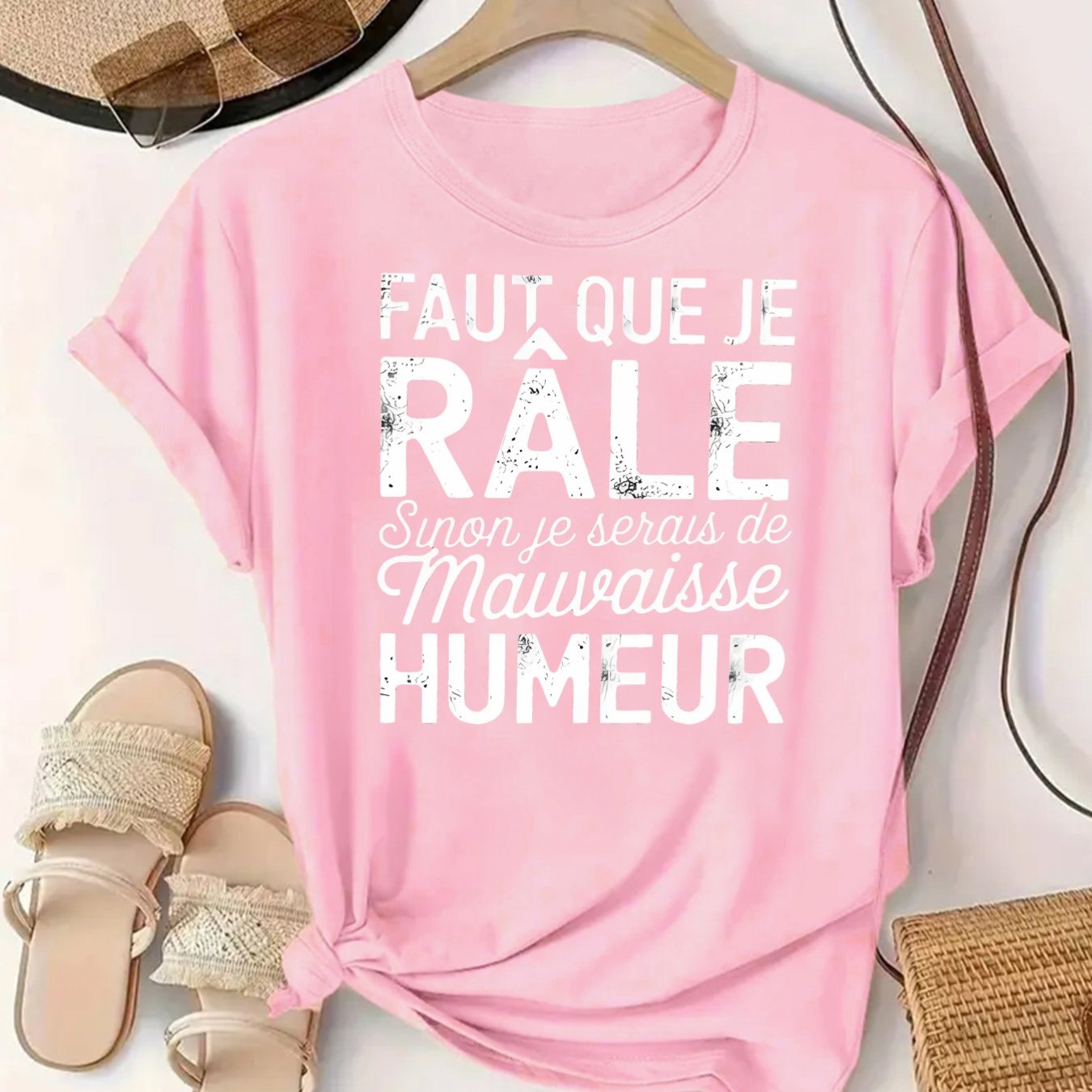 TEMU T-shirt Femme Décontracté à Manches Courtes Col Rond, Imprimé Slogan Humoristique Français, Confortable et Tendance pour