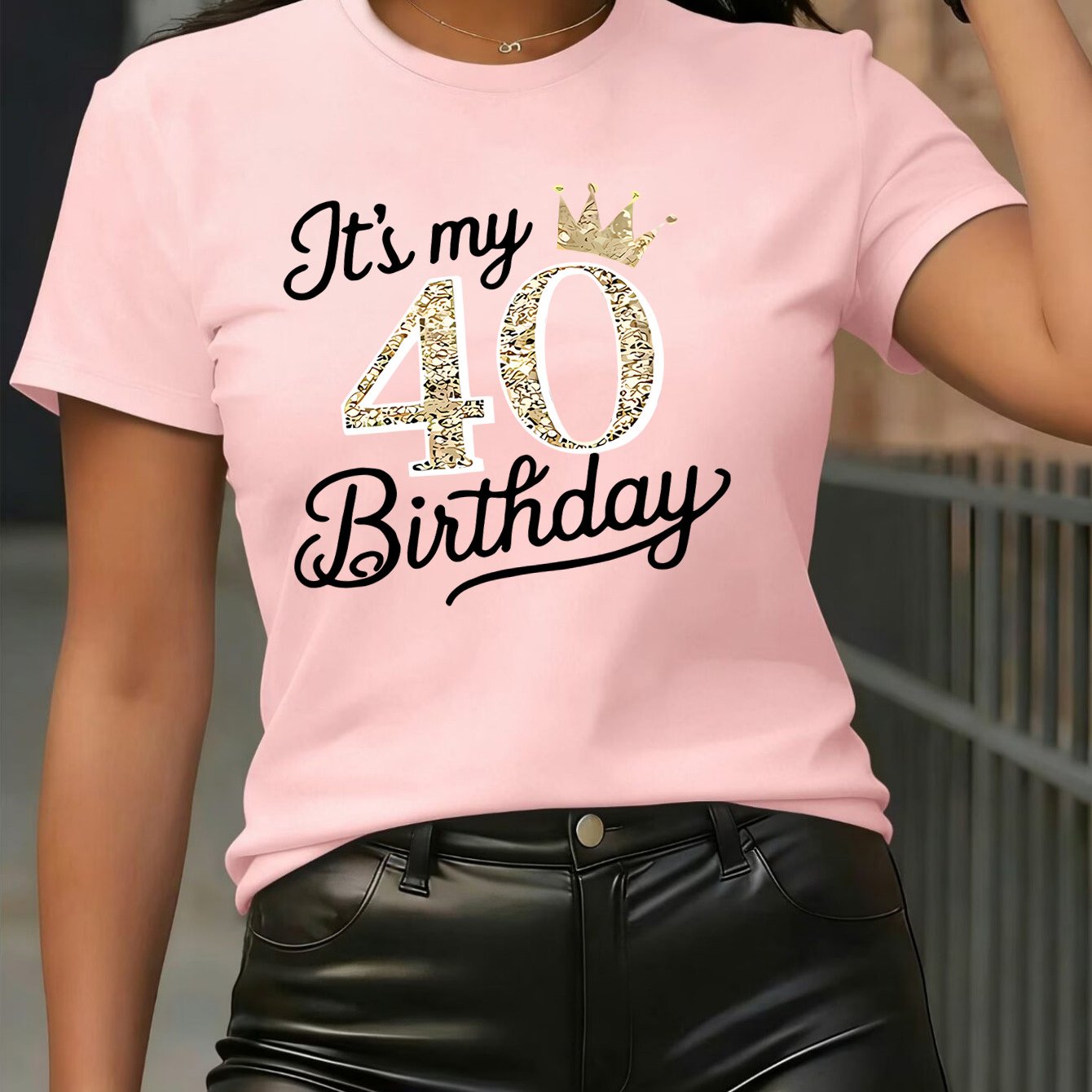 TEMU Short Sleeve T-shirt - 40th Birthday, Crown - Women's Spring Andsummer Trendy Printed T-shirt, !