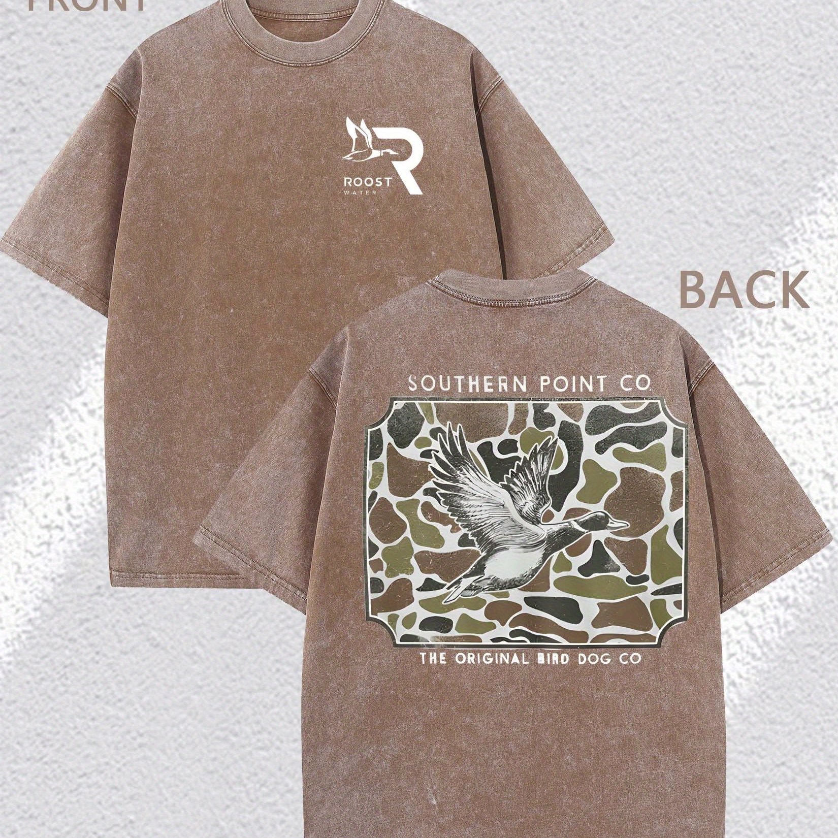 TEMU Double Sided Graphic Print, Fine 230g Washed Old Batik Thickened Cotton T-shirt, Men's Fashionable Casual Fine Cotton T-shirt, Short-sleeved Round Neck T-shirt