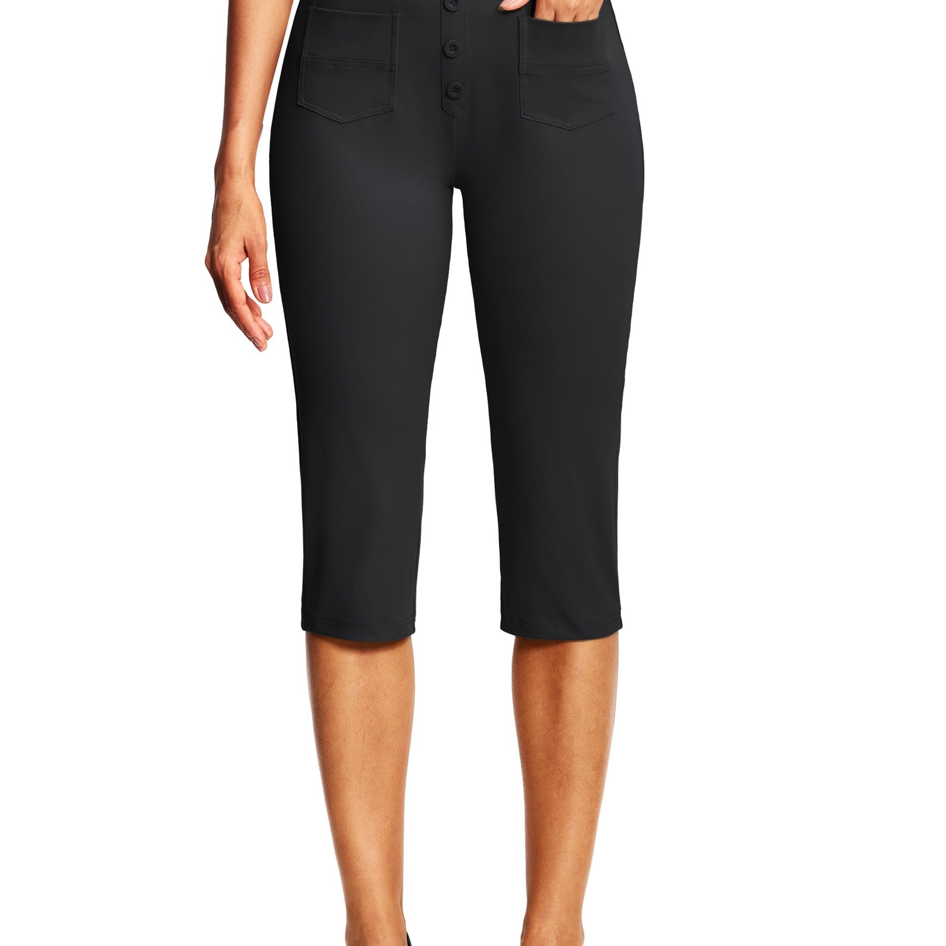 Image of 18-inch Women's Capri Pants, Casual Capri Pants, Slim Fit, Elastic Fabric, With Pockets, Women's Formal Capri Pants, Suitable For Summer Office Casual Wear