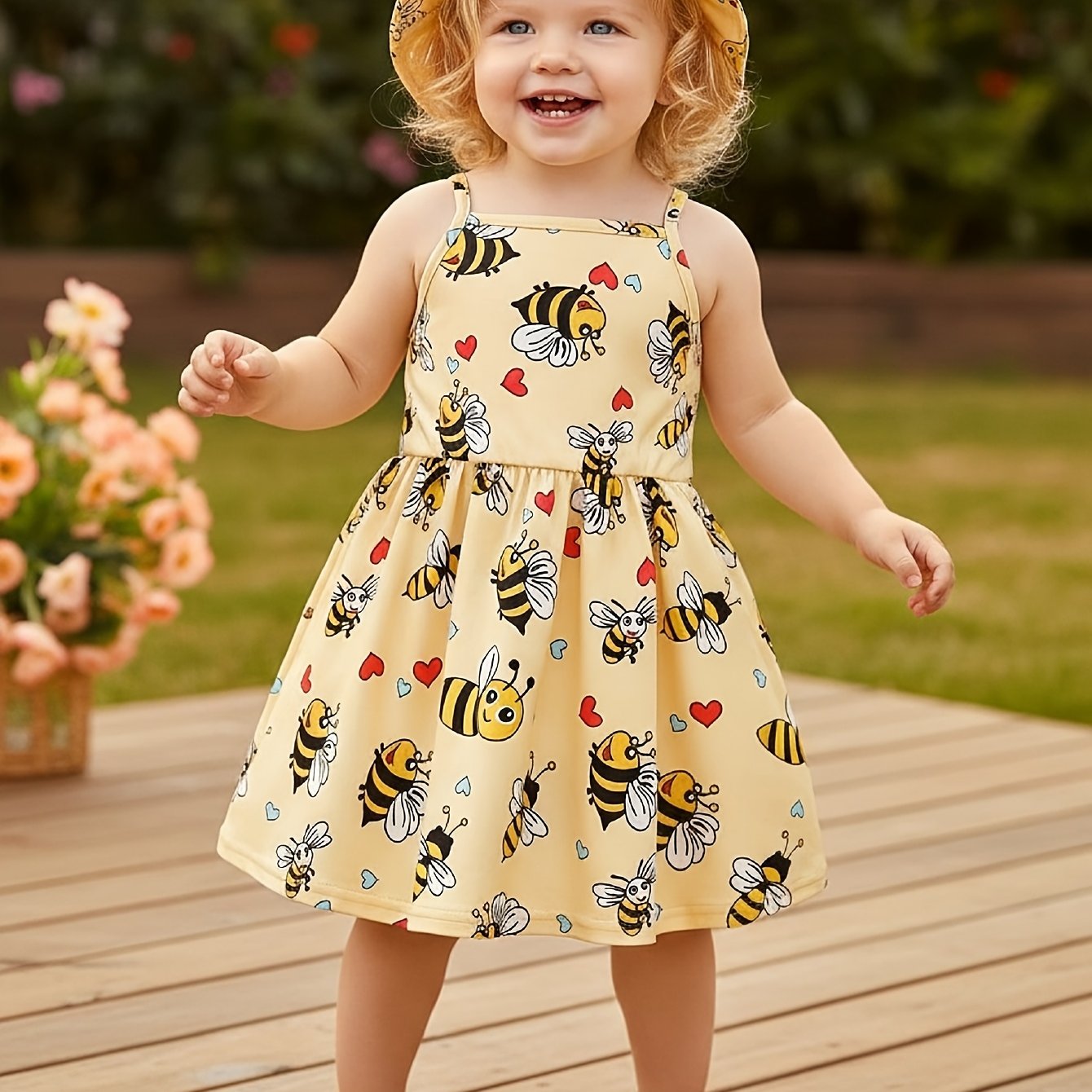 Image of Cute Print Sleeveless Dress With A Hat For Baby Girls And Summer, Newborn/toddler Necessities