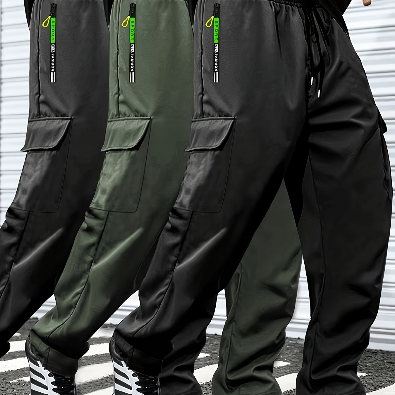 TEMU 3pcs Set, Men's Casual Sports Work Trousers, Double-sided Letter Zipper Pockets, Multi-functional Pockets, Multi-pocket Pants, Comfortable