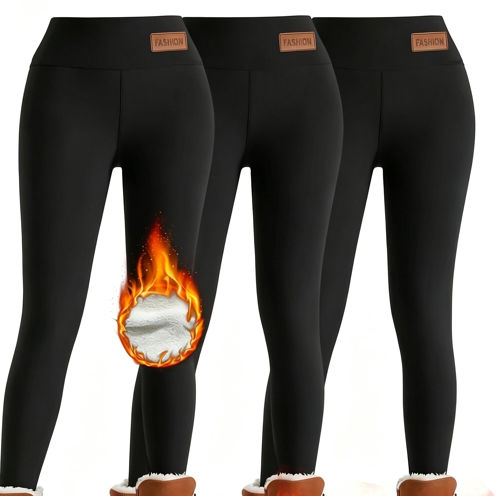 Image of 3 Pack Women's Thermal Fleece Lined Leggings, High Waist Warm Winter Skinny Pants, Stretchy Soft Slim Fit Casual Thermal Trousers