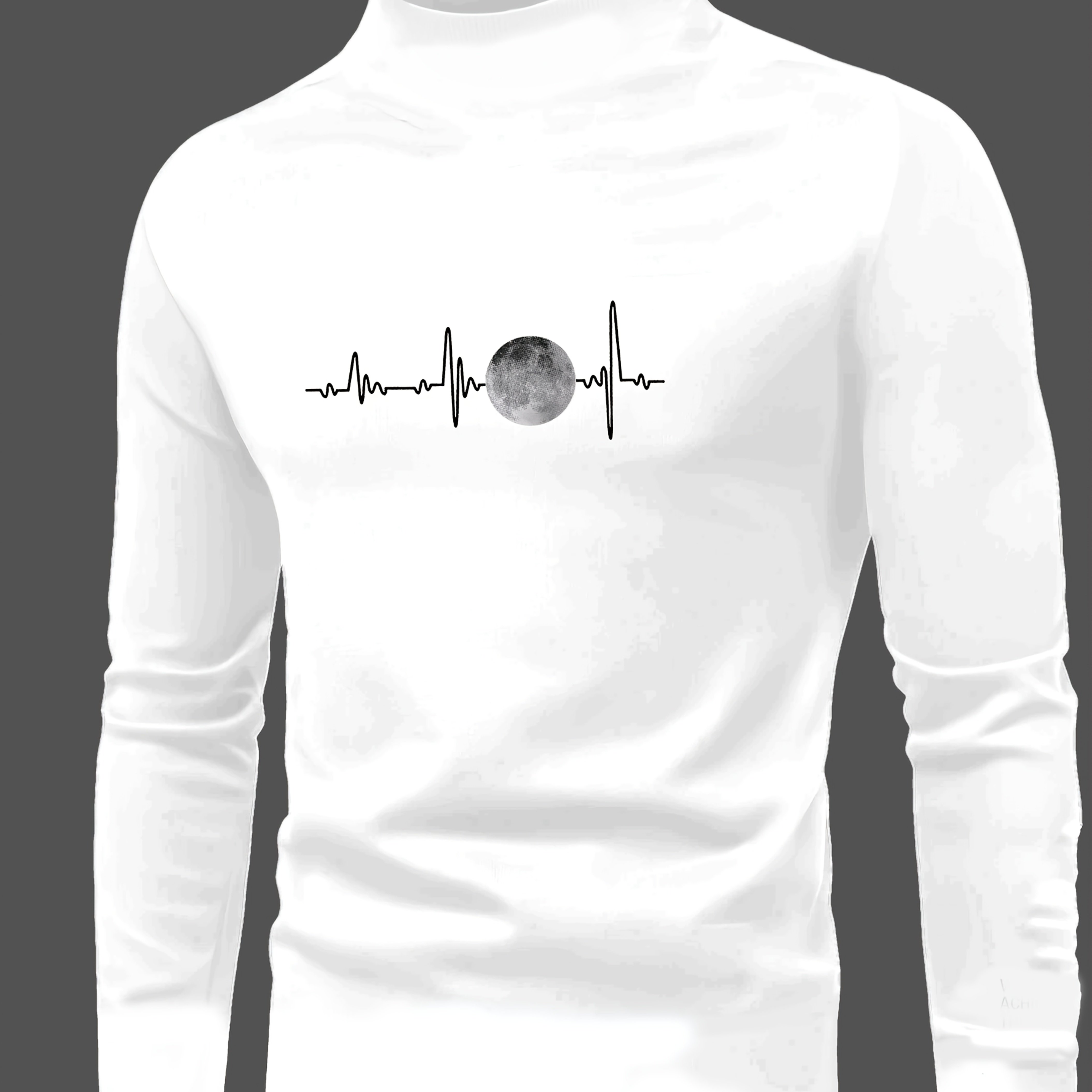 Image of Men's Autumn/winter Casual Comfortable Moon Print Long Sleeve Crew Neck Base Layer Shirt For , Holidays, Walking, Sports, Golf & Daily Wear, 100% Polyester, Machine Wash Not Xt7149