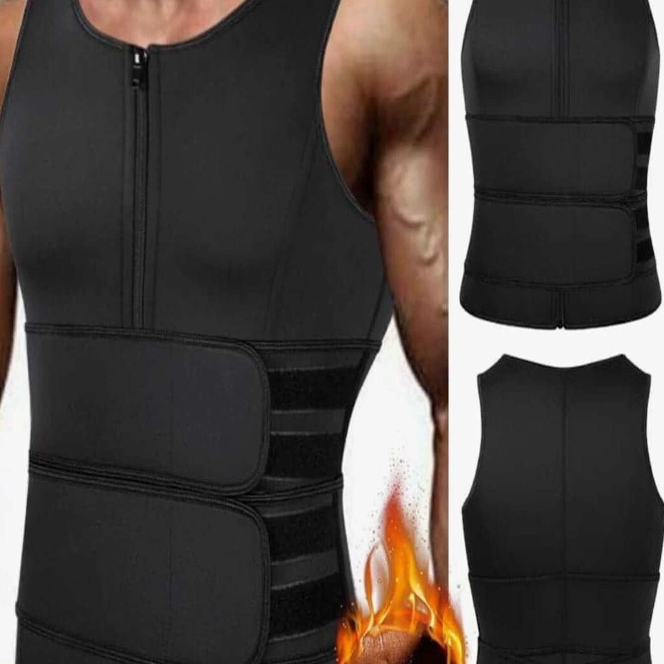 TEMU Men Neoprene Sauna Zipper Waist Trainer Vest Tank Top Trimmer Body Shaper Body Shaper