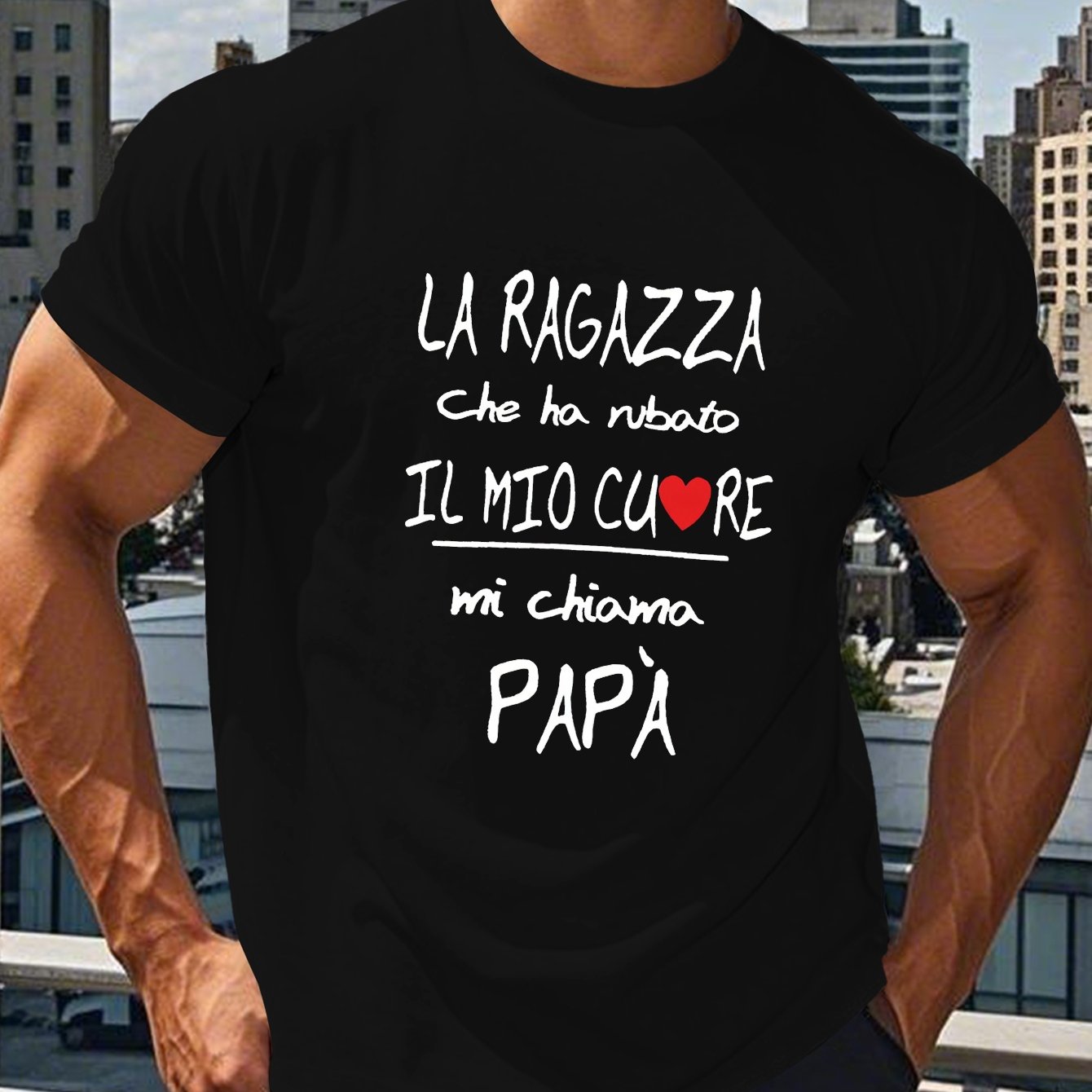 TEMU T-shirt da a tema - Con slogan " My Grandpa", sfondo con scritte bianche, maglia casual a a maniche corte, Italia, un orgoglioso regalo da padre