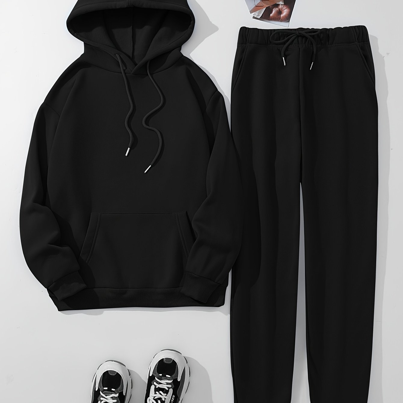TEMU Classic European And American Women's Fashion -lined Long-sleeve Crewneck Hoodie And Jogger Pants Set, Basic Autumn/winter Outfit, Long Hooded